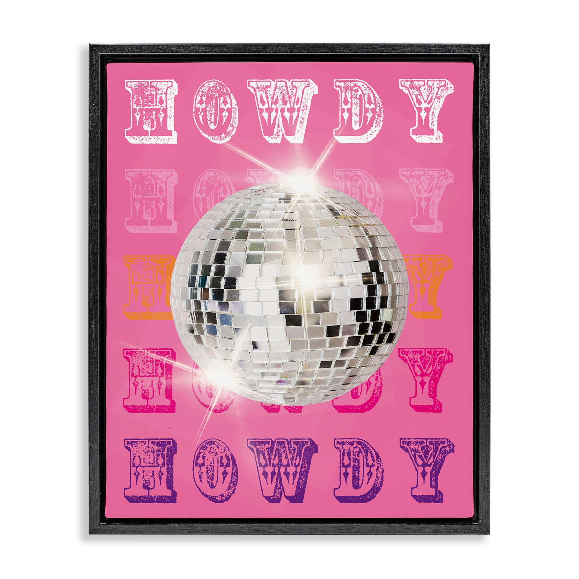 Stupell Industries BS-190-FFB-24X30 Howdy Retro Disco Ball Floating Frame design by Susan Arnot