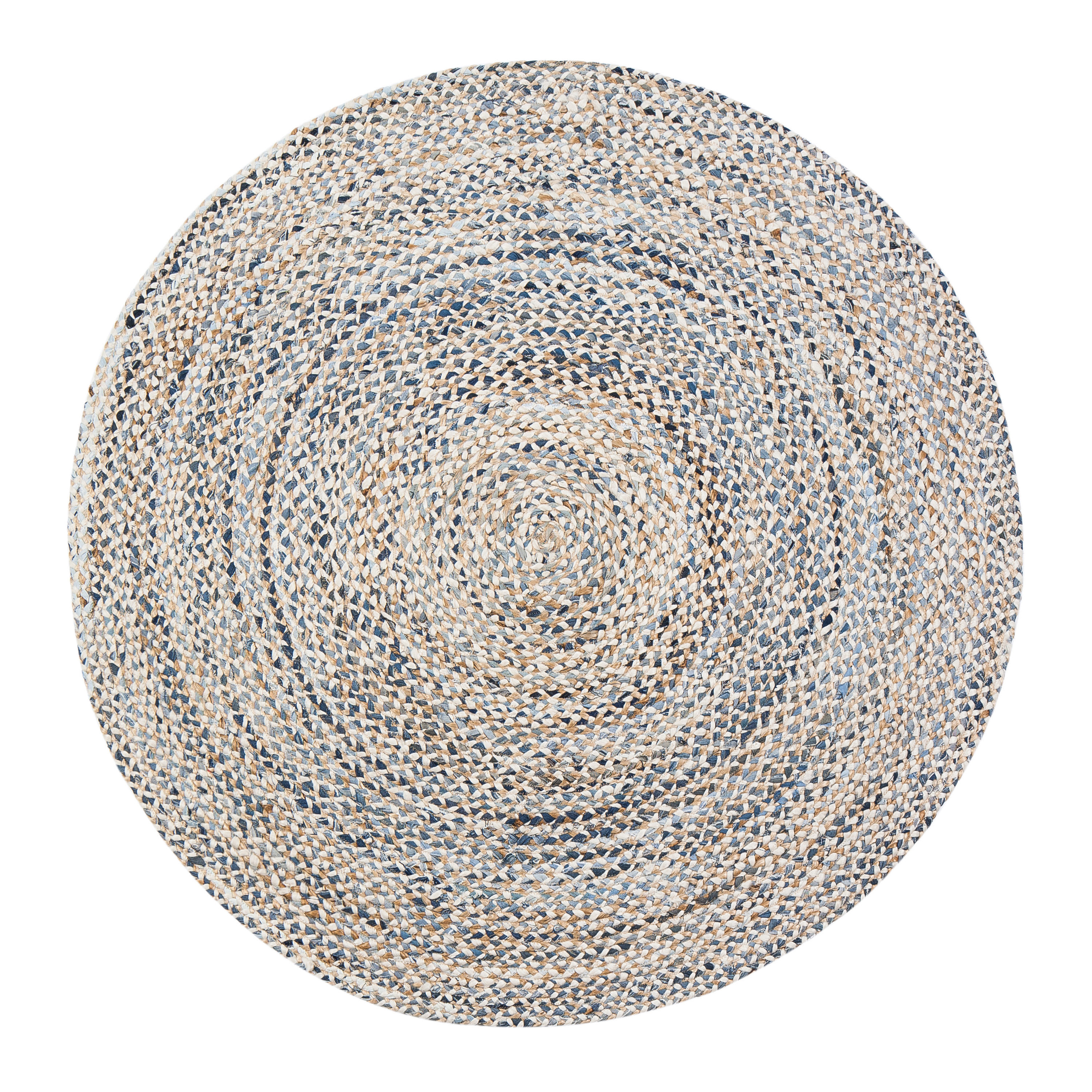 6' Round Braided Denim Blue Cotton and Jute Area Rug