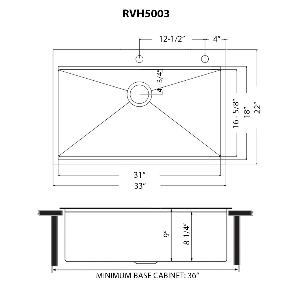 Ruvati Giana Drop-In 33-in x 22-in Matte Black Gunmetal Stainless Steel ...