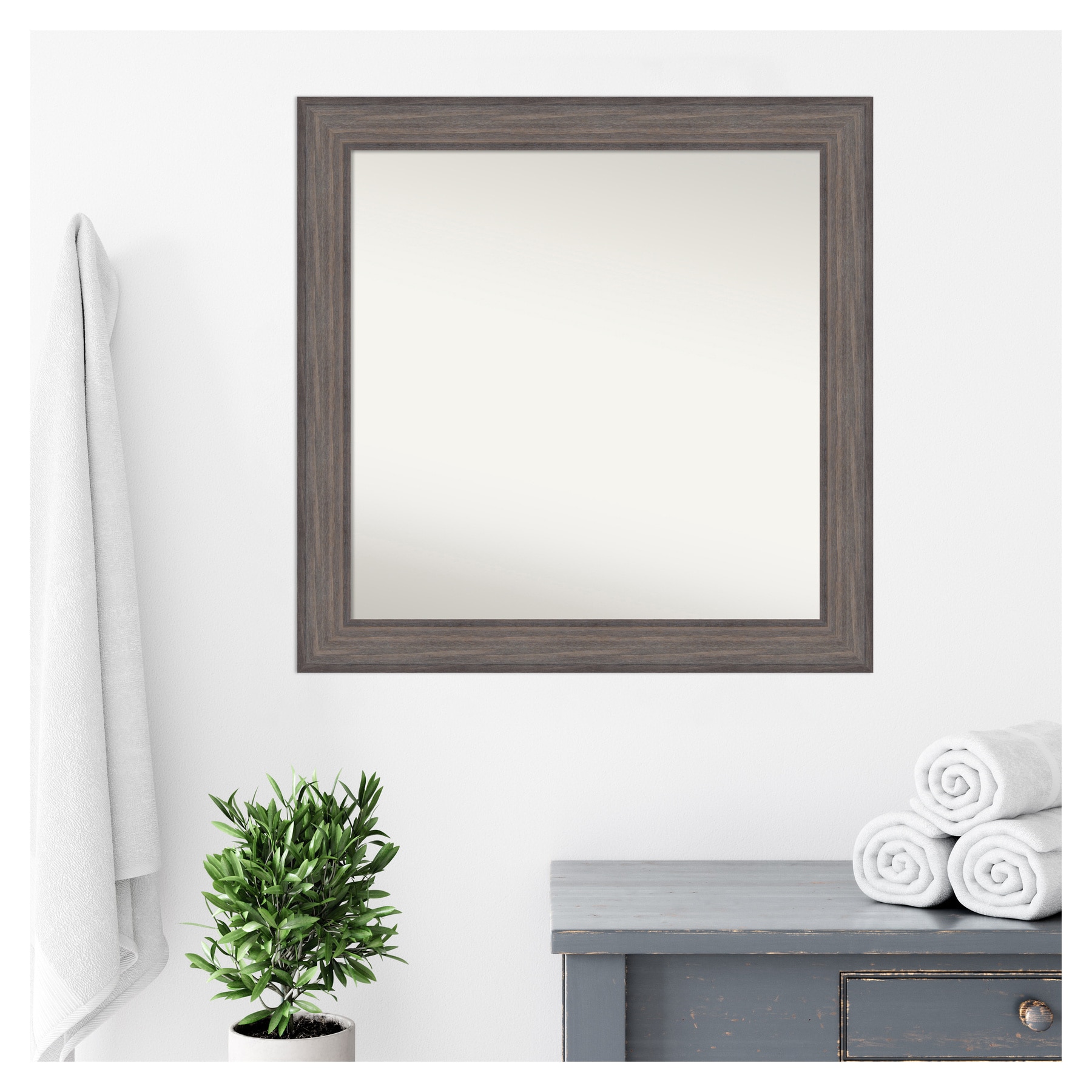 31" x 31" Brown Wood Rectangular Bathroom Vanity Mirror