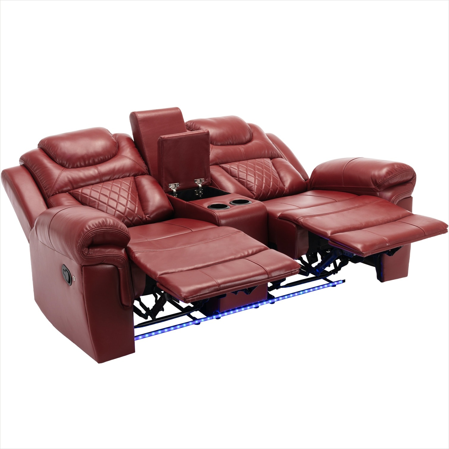 Watnature Faux Leather Manual Recliner Loveseat with Hidden Storage Cup ...