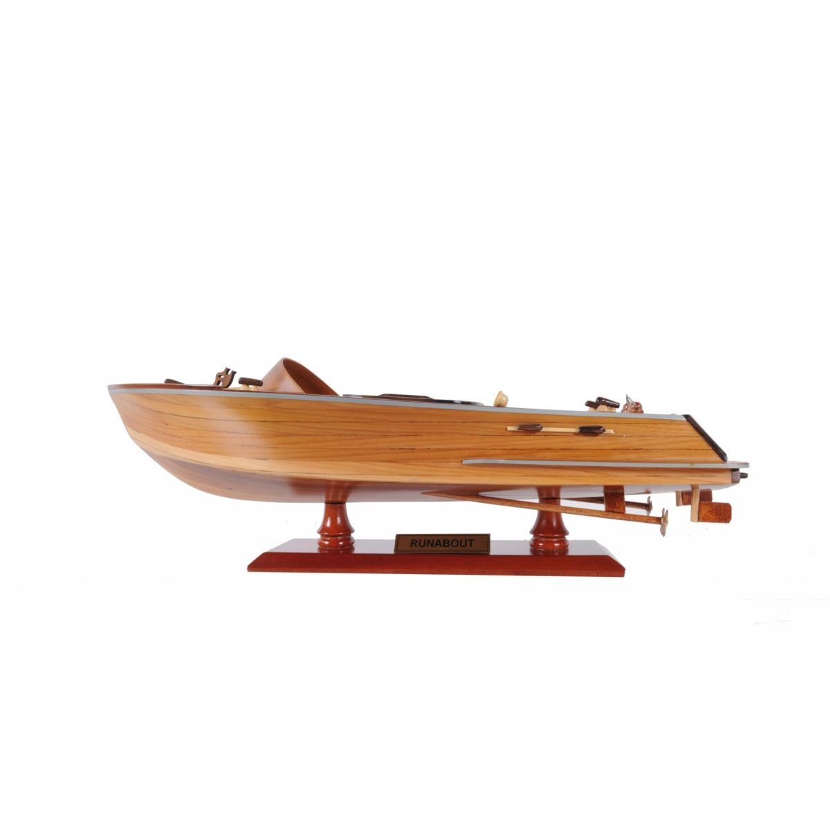 HomeRoots Wooden Boat Model with Interior Ribs, Oars, and Brass