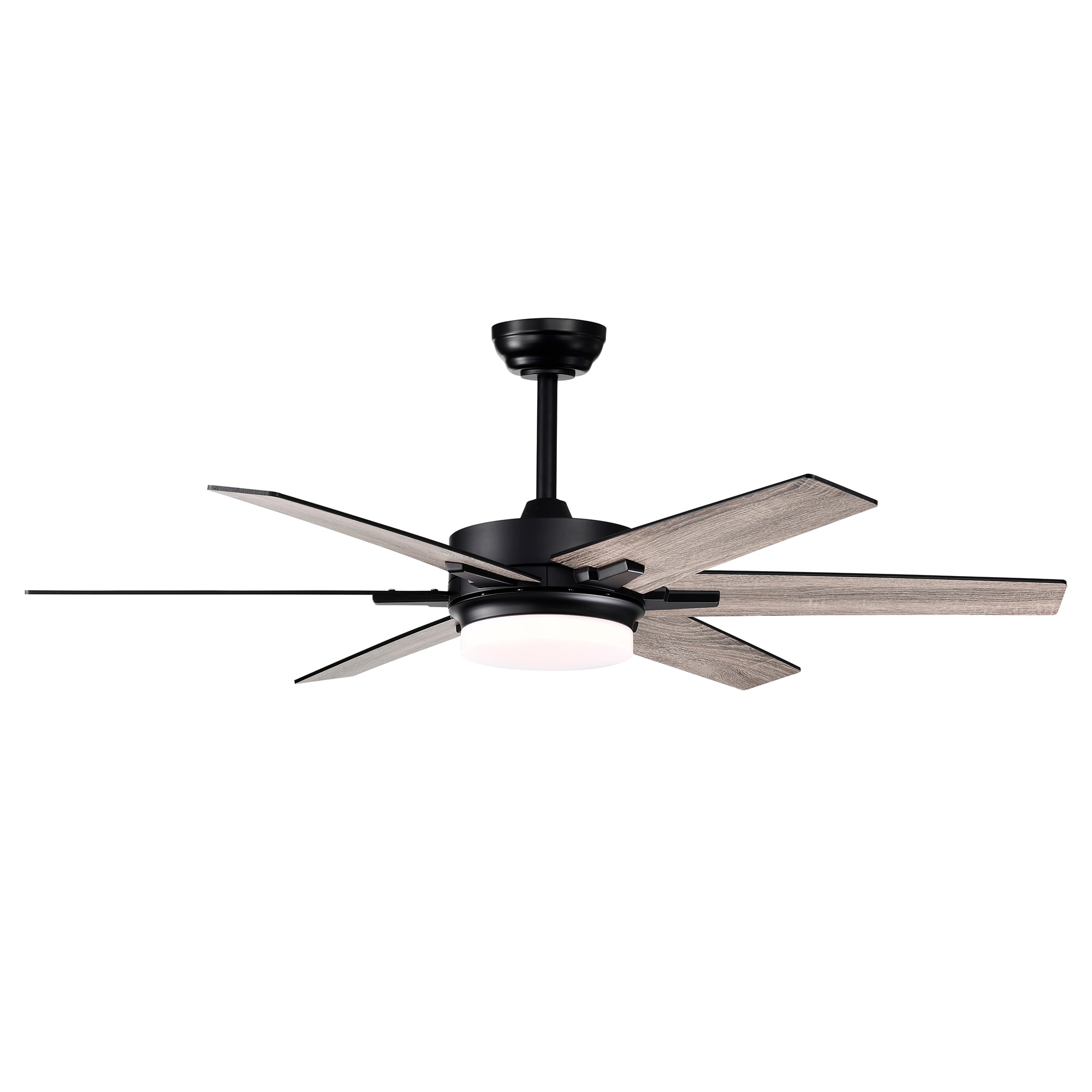 Edvivi FFG7625BK Barkley 52-in Color-Changing Integrated LED Matte Black with Matte Black / Textured Oak Blades Ceiling Fan With Light - Remote Included ( 6 -Blade )