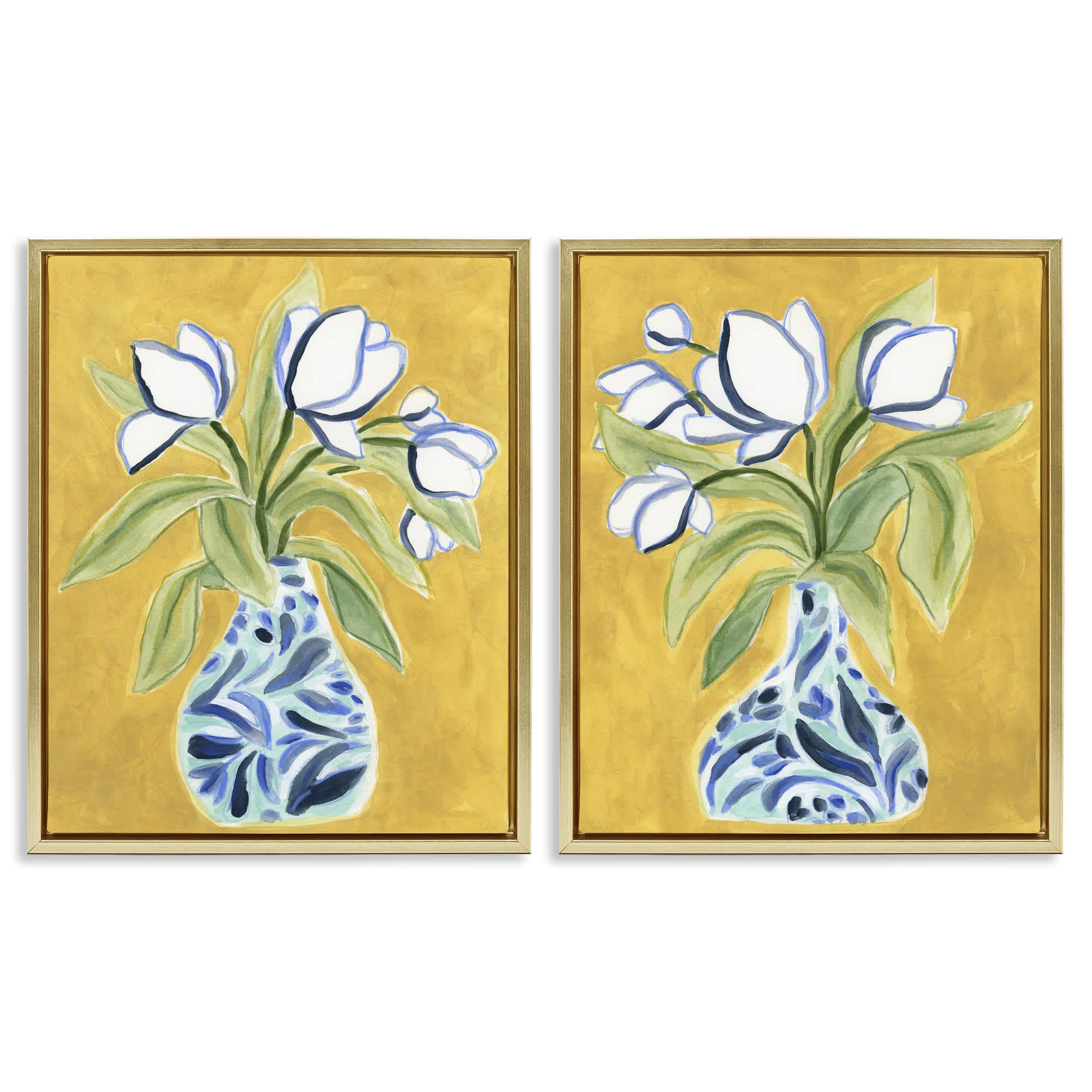 Stupell Industries B2-769-FFG-2PC-24X30 Tulip Vases on Yellow 2pc Floating Frame Set design by June Erica Vess