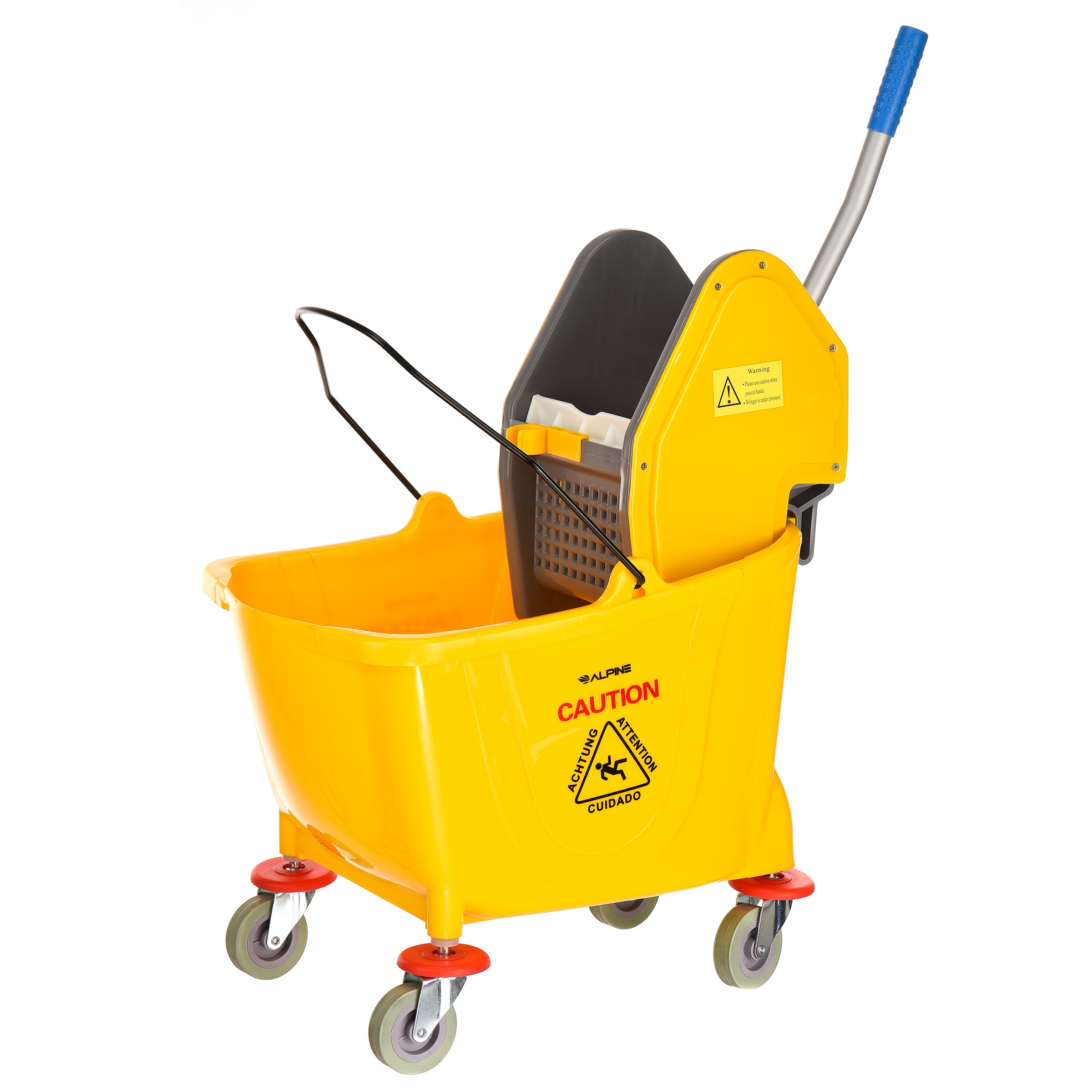 Commercial Mop Bucket Side Press Wringer on Wheels Cleaning 20 Quart Yellow 