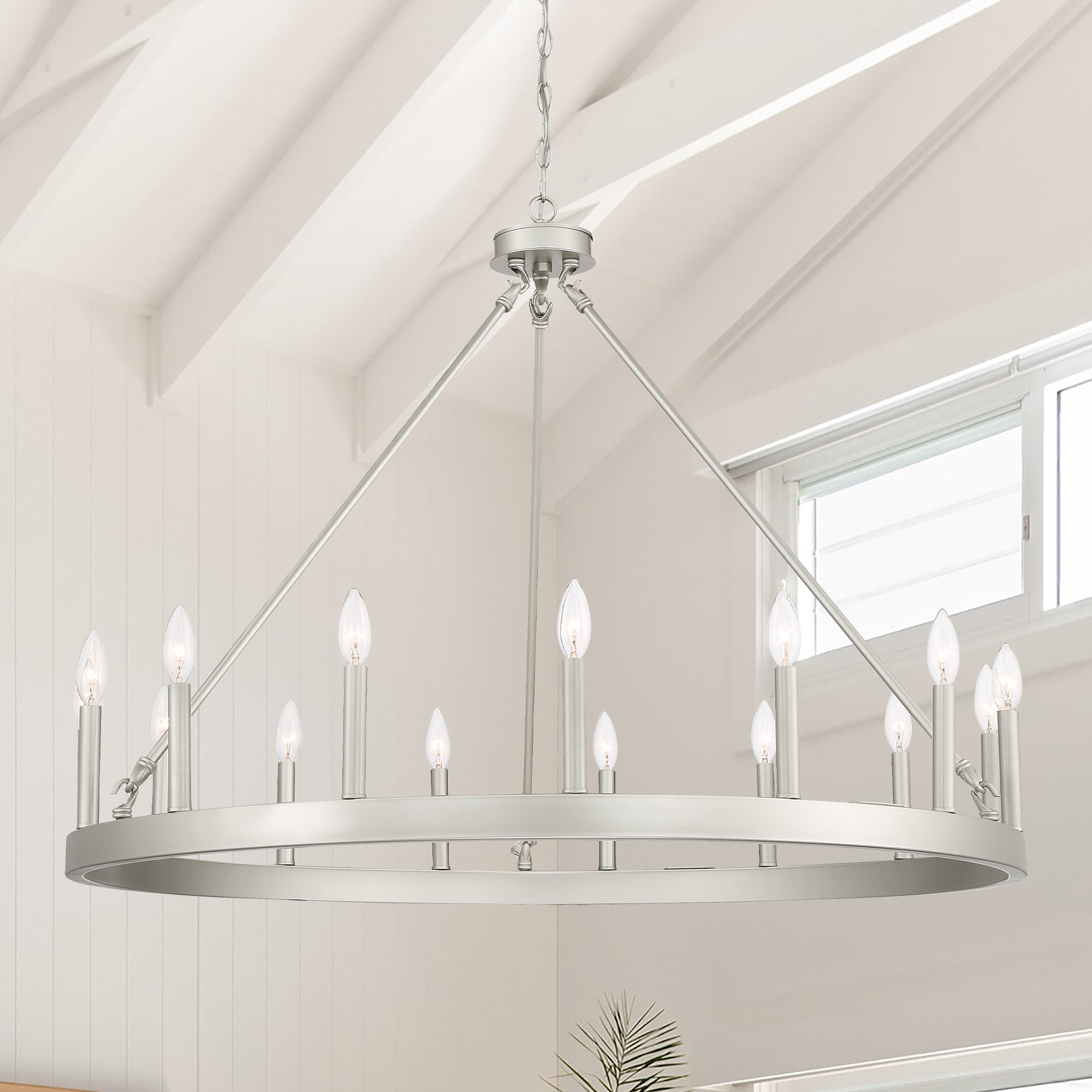 ACROMA 3215AS Martanae 15 -Light Satin Nickel Farmhouse Bare bulb For Use in Bedrooms, Dining Rooms, Foyers, Kitchens, Living Rooms Chandelier