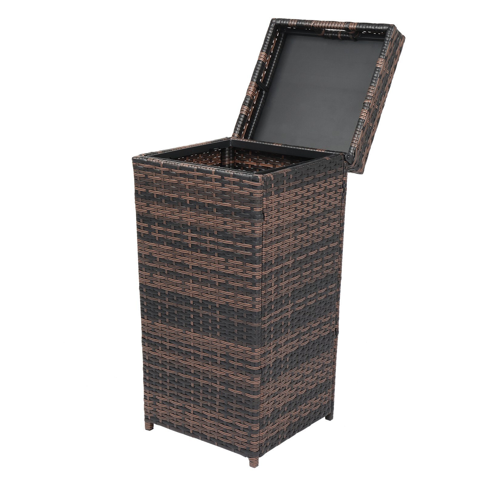Bestcore 27-Gallon Brown Gradient PE Rattan Indoor and Outdoor Trash Can 31.89-in H with Detached Lid Steel Frame and Bag Holding Ring