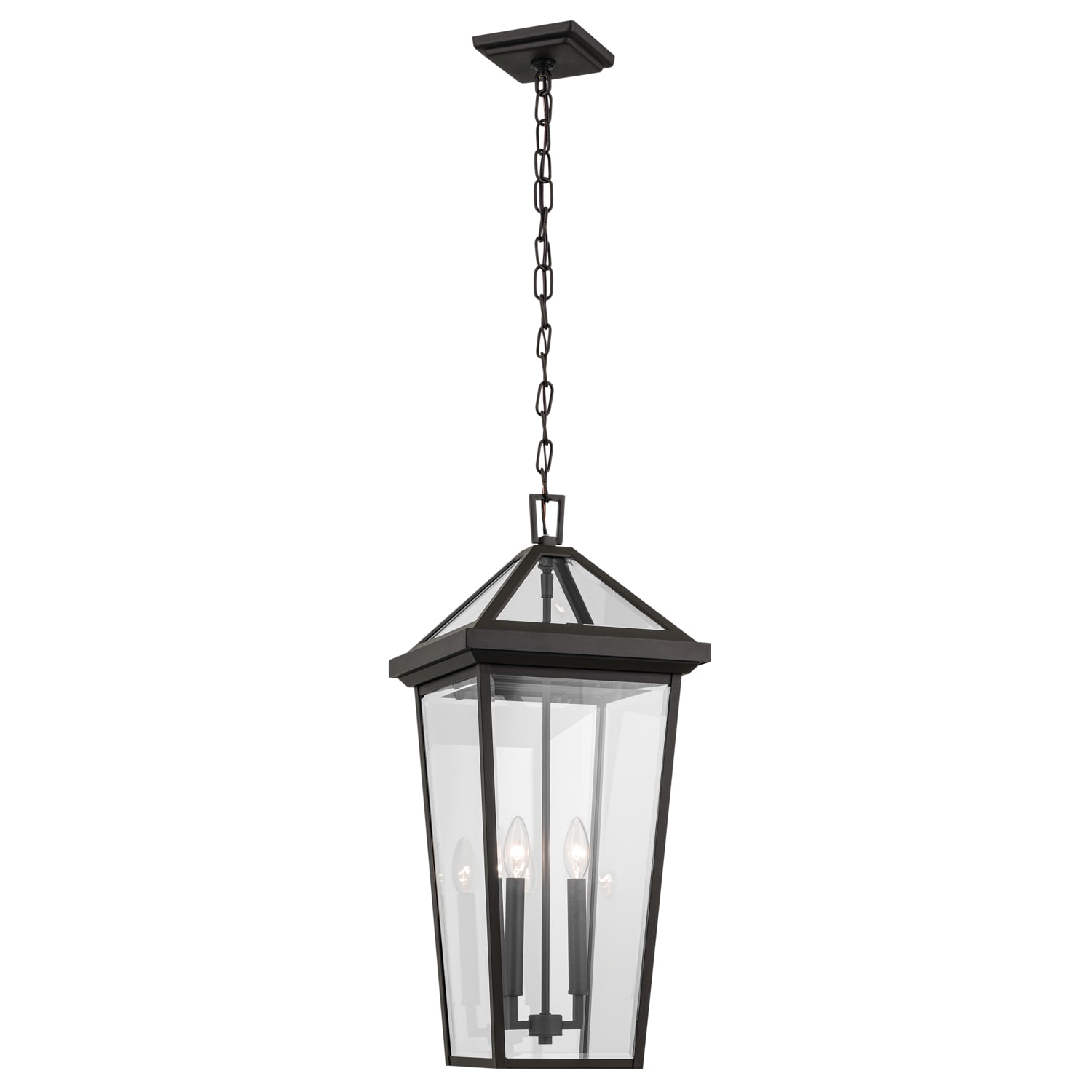 Kichler 59130OZ Mathus 2 -Light Textured Black Traditional Beveled glass Lantern Medium Indoor/Outdoor Hanging Pendant light