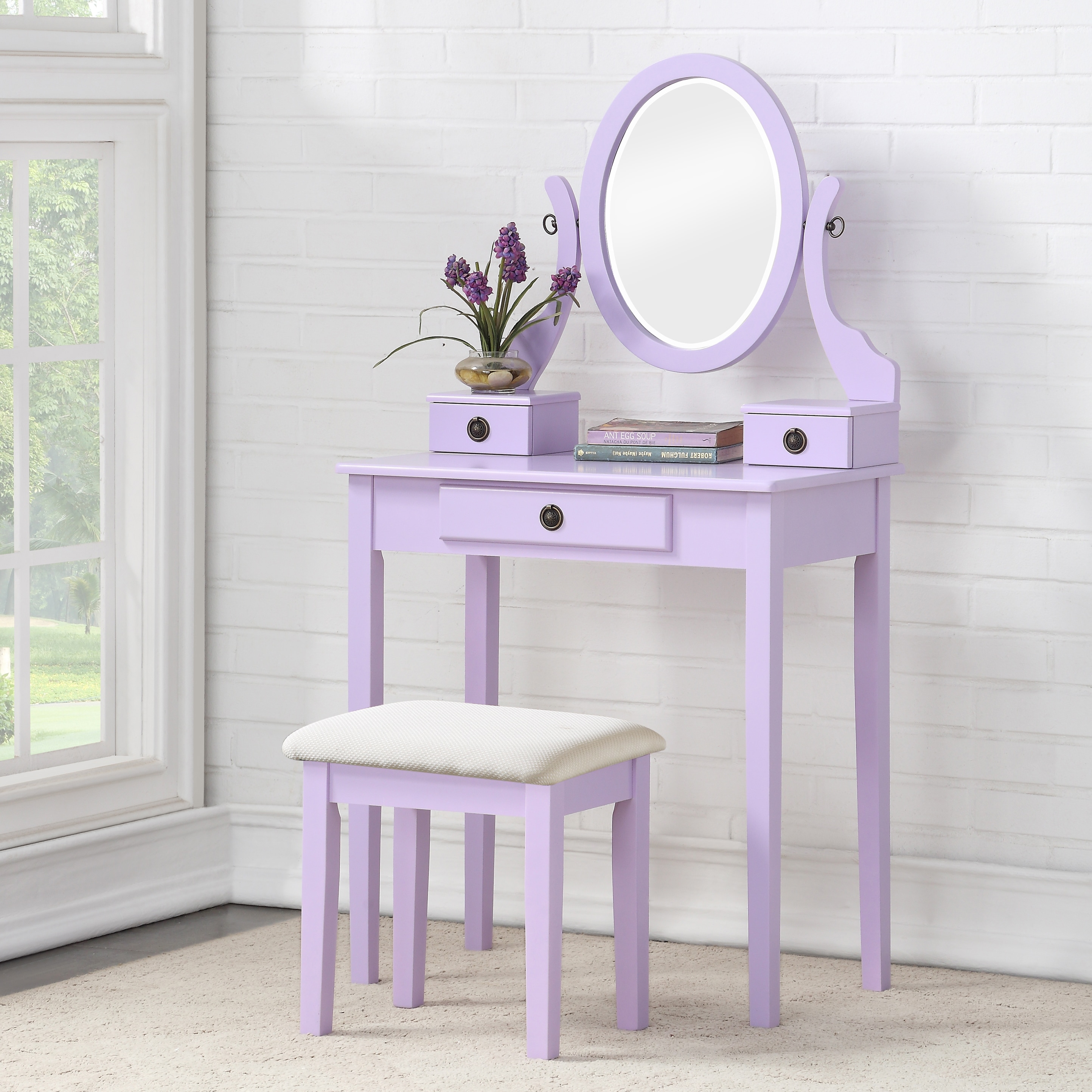 LOVMOR SF-M-T2574P163832 Moniys Wood Moniya Makeup Vanity Table and Stool Set Purple