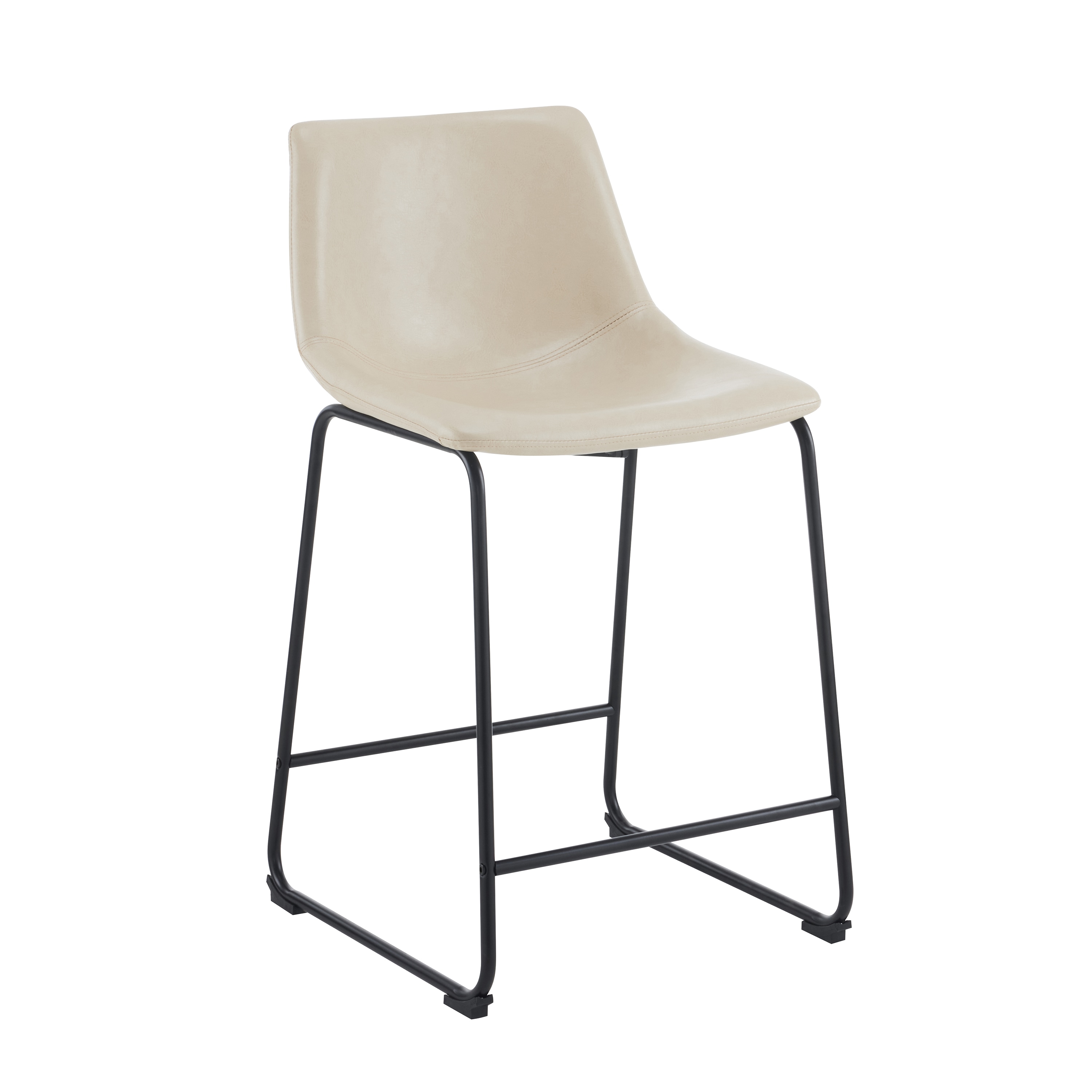 Cream Faux Leather and Black Steel Armless Counter Stools, Set of 2