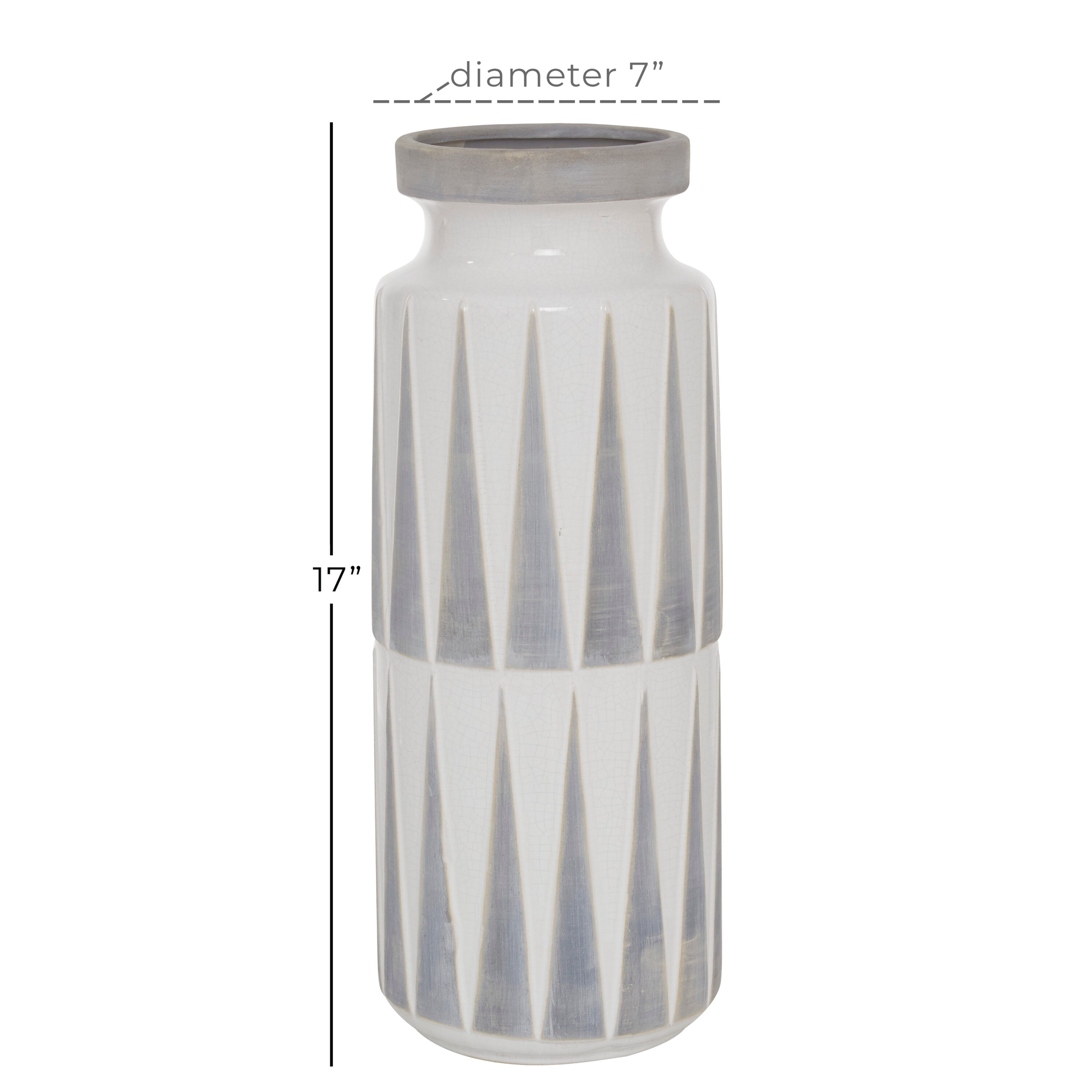 Elegant 17" White Ceramic Vase with Triangle Patterns