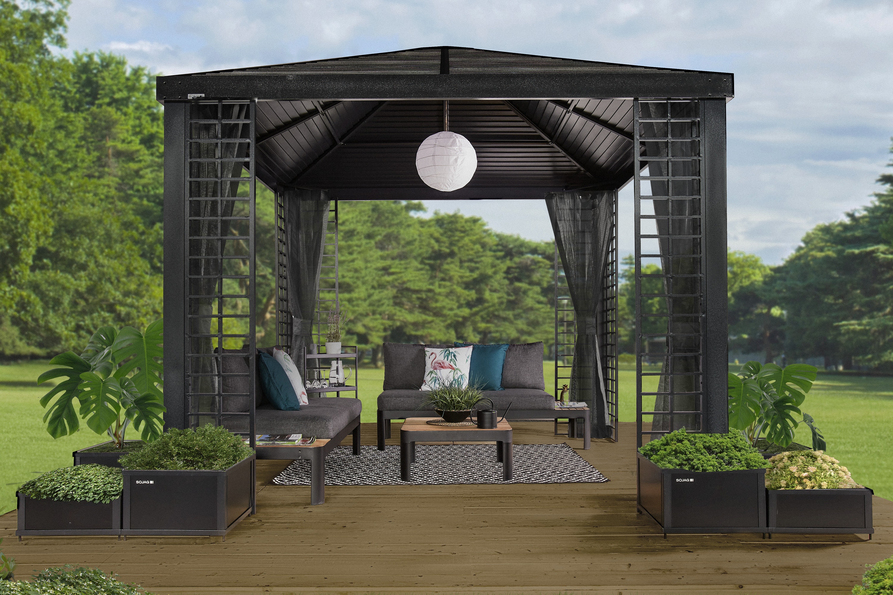 Sojag 12.6-Feet x 11.2-Feet Havana Square Black Metal Steel Roof Semi ...