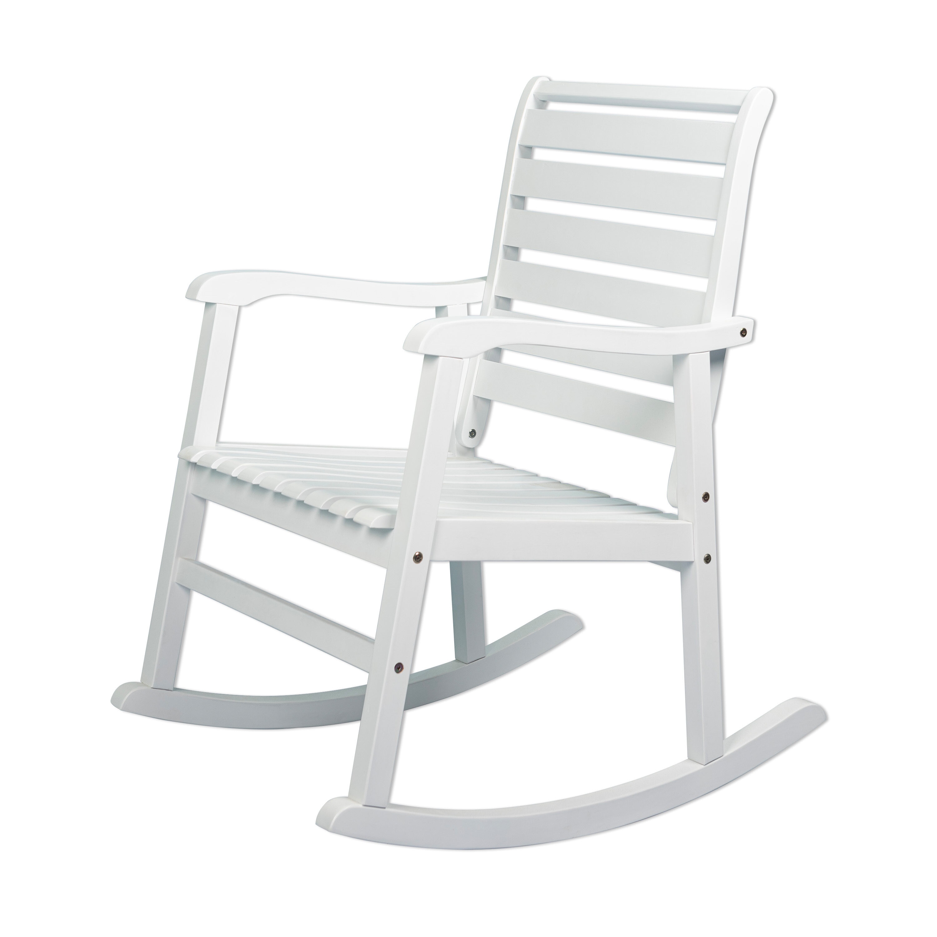 JONATHAN  Y RCK101C Carey Slat-Back Classic Rustic White Wood Frame Rocking Chair with Solid Seat
