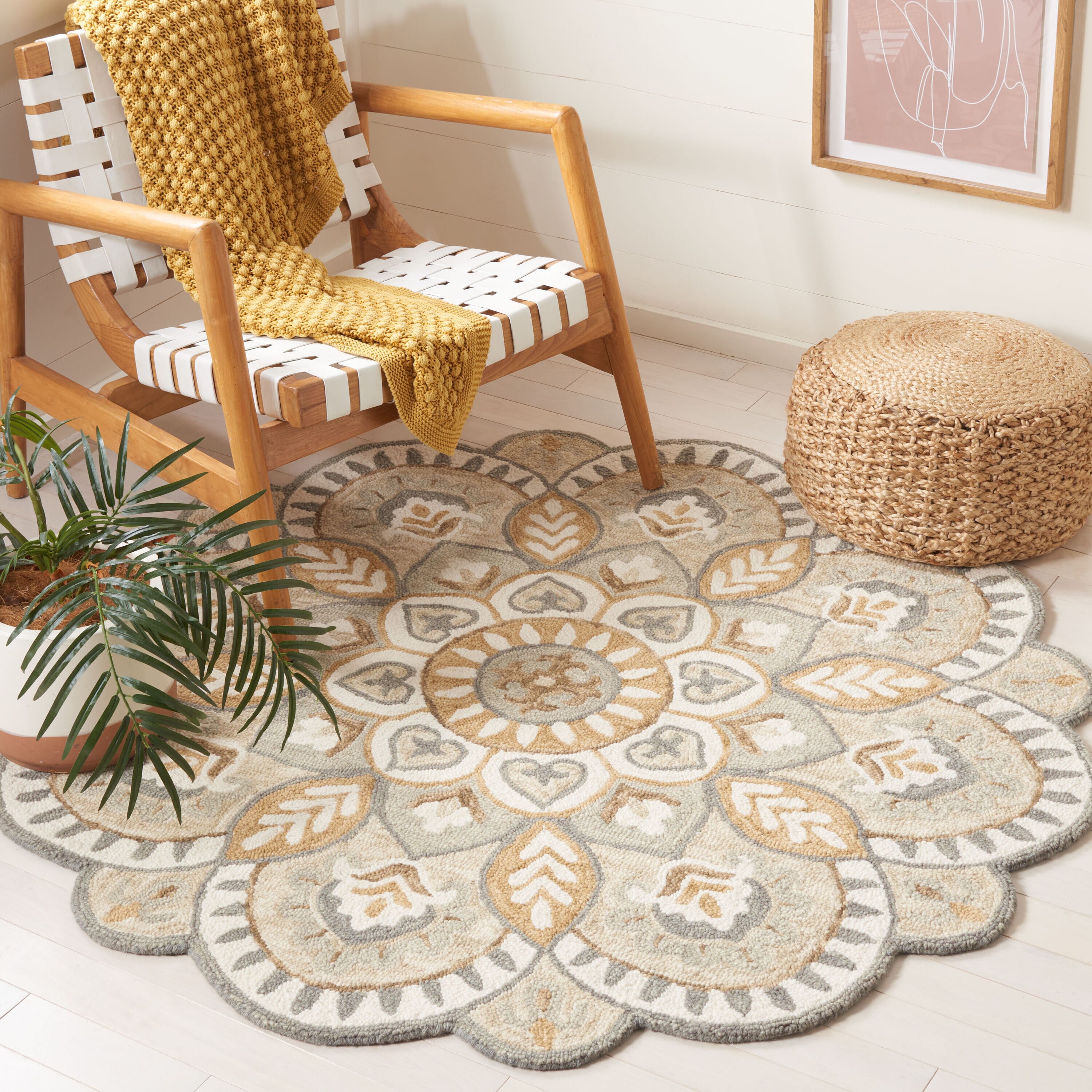  Novelty 604 Ivory/Beige Bohemian 5ft x 5ft Round Rug