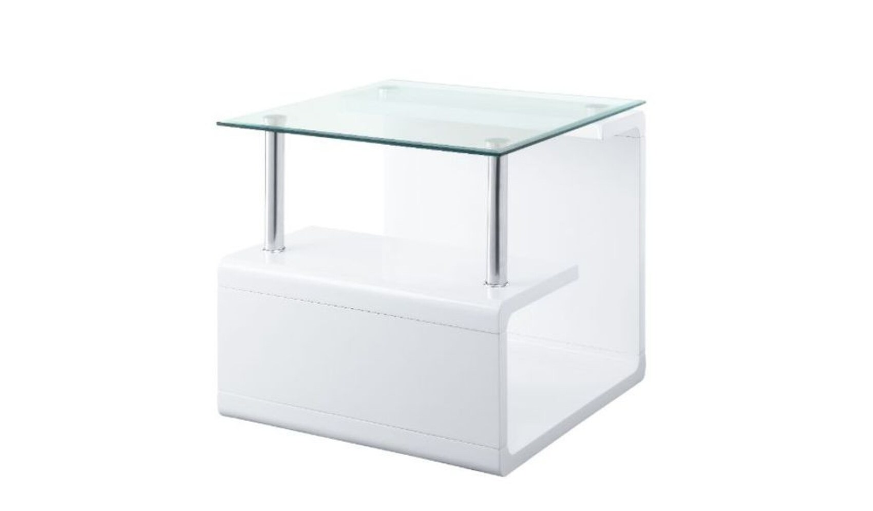 HomeRoots 4000485846 24-Inches W x 22-Inches H White Glass Square Modern End Table with Storage Assembly Required