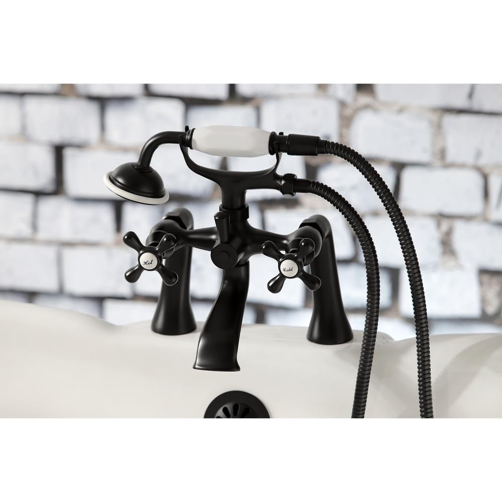 Kingston Brass WLKS268MB Vintage Matte black 3-handle Deck-mount Roman Low-arc Bathtub Faucet with Hand Shower ( Valve Included )