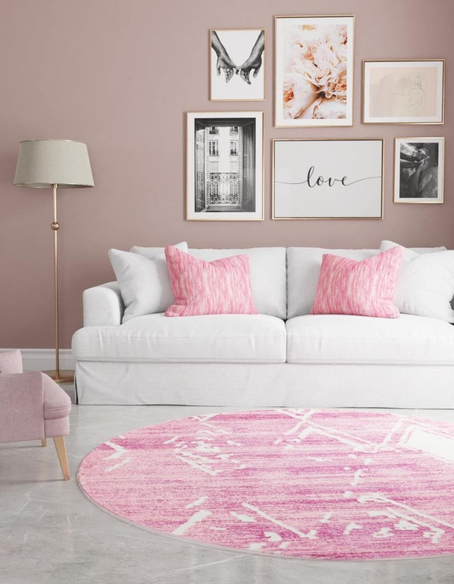 Unique Loom 3187091 Jill Zarin Uptown 8 x 8 (ft) Loomed Polypropylene Pink Round Indoor Trellis Coastal Area rug