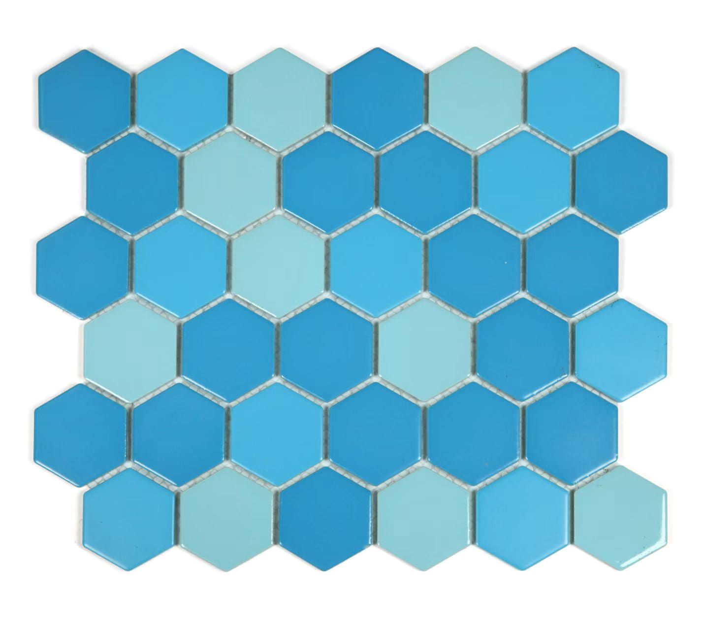 Abolos LWSHDCLNR-CA Monet Blue and Turquoise 11-in x 13-in Glossy Porcelain Patterned Hexagon Mosaic Floor and Wall Tile ( 15-sq ft Carton )
