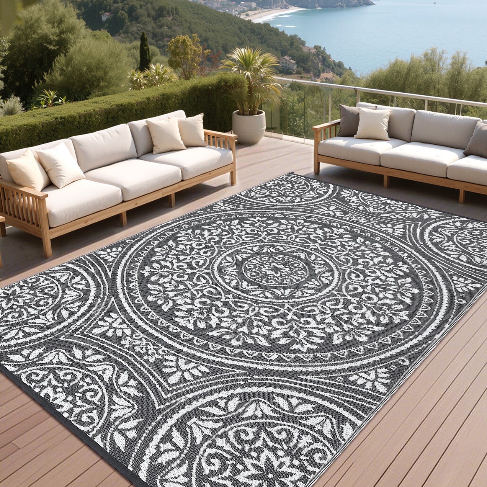 GarveeLife 9 x 12 ft Waterproof Reversible Outdoor Plastic Straw Rug ...