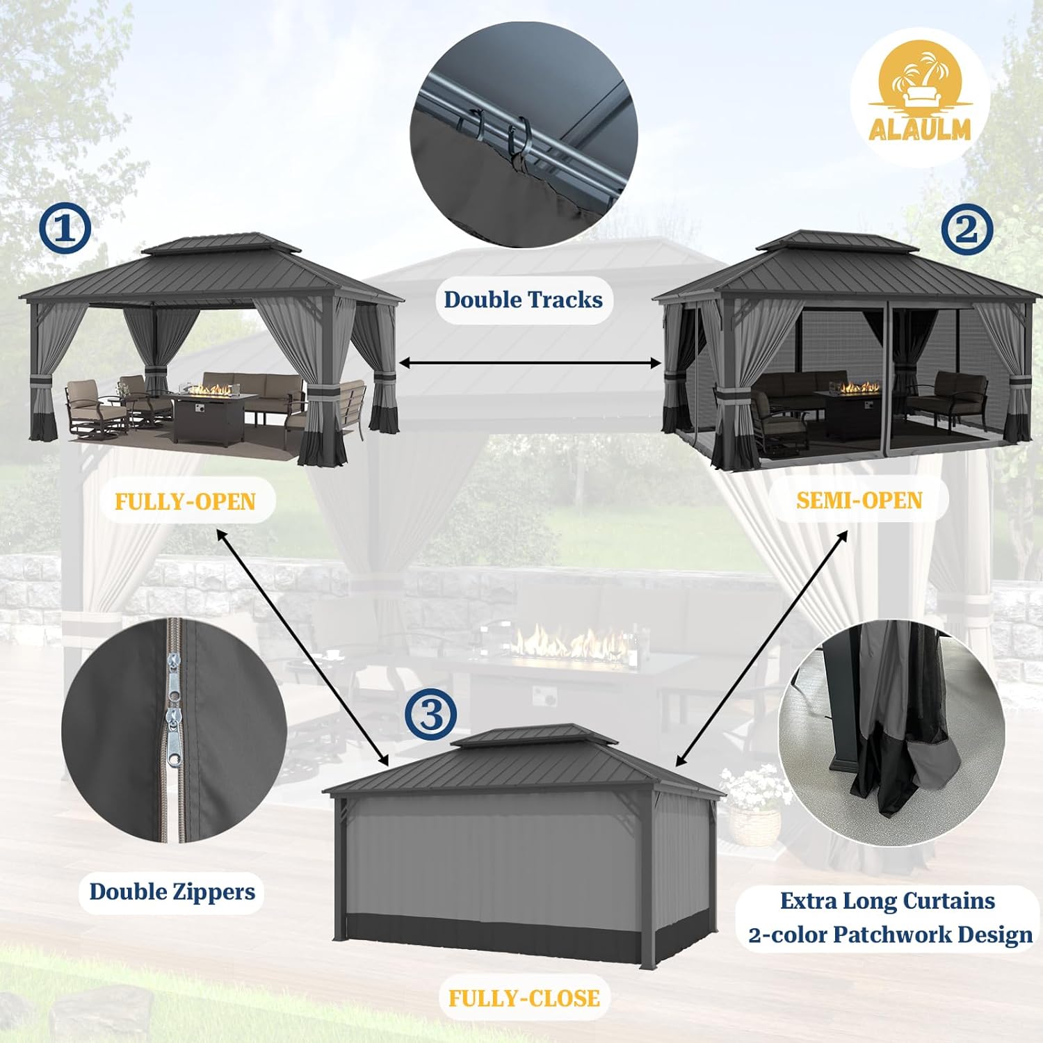 ALAULM LS-1216GAZBEO-GREY Wood-Resin-Gazebos - View #5