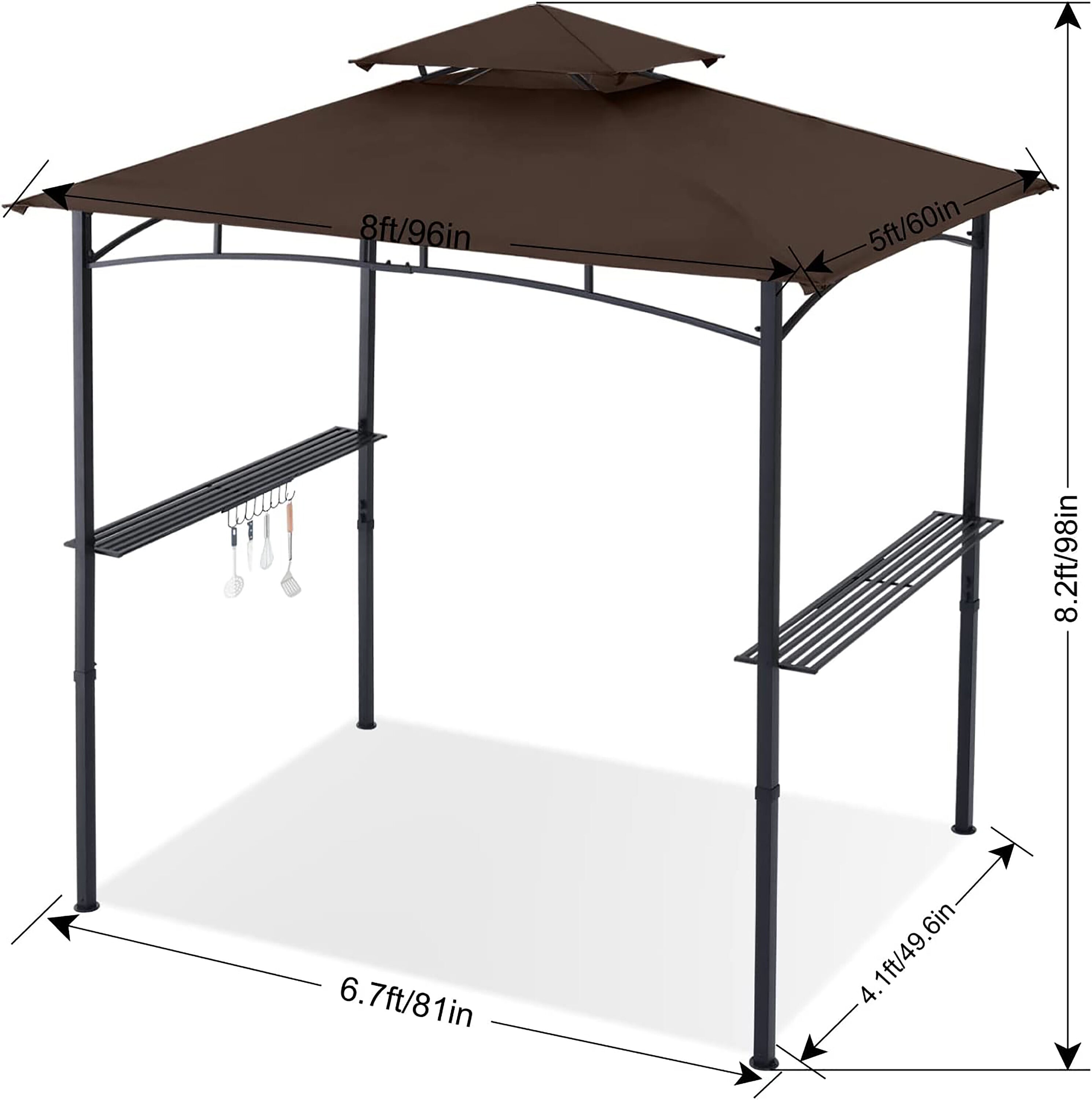 ABCCANOPY 8-ft x 5-ft Rectangle Brown Metal Polyester Roof Grill Gazebo ...