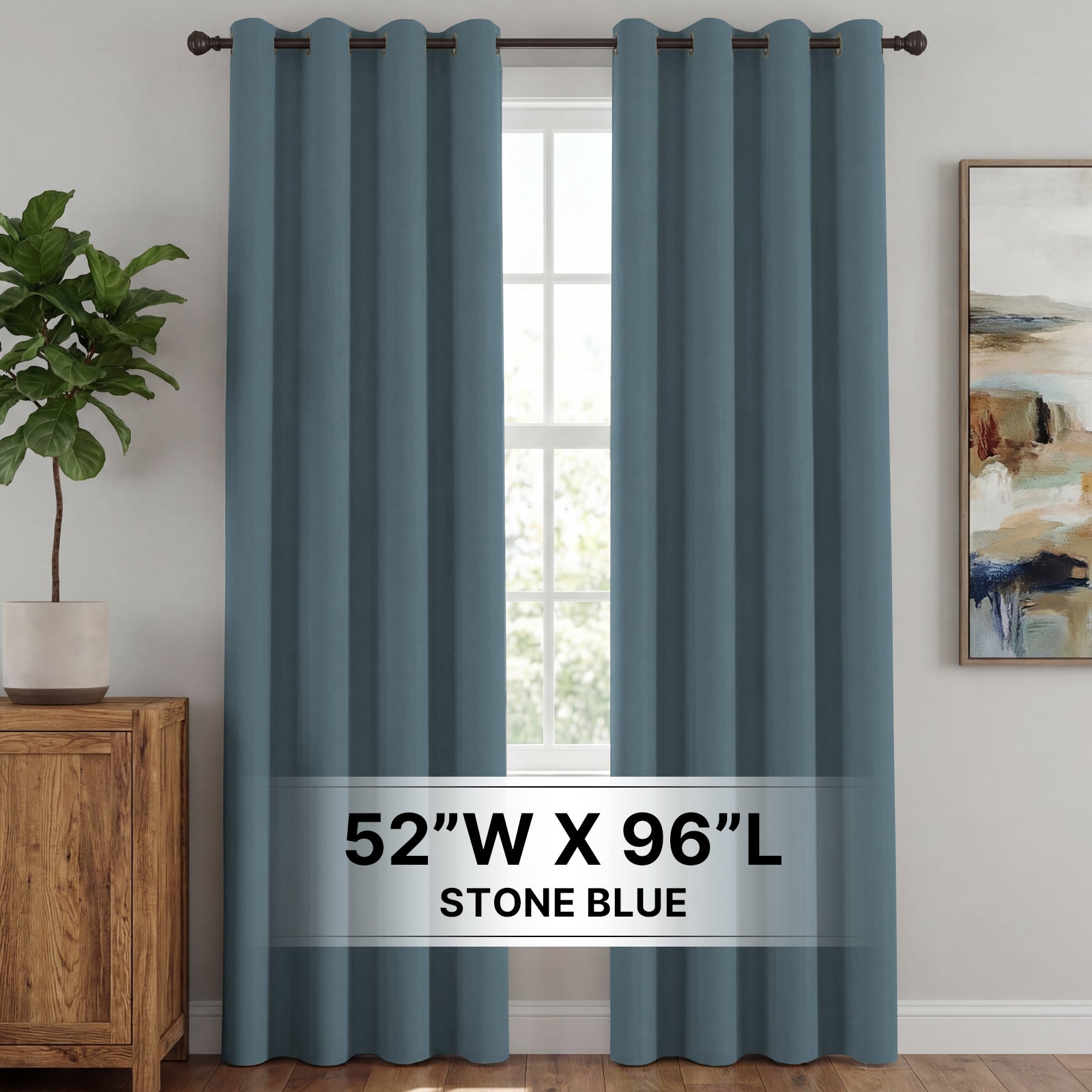 H.Versailtex  Premium Blackout Curtain Panel Pair Grommet Top 52 x 96 in Stone Blue