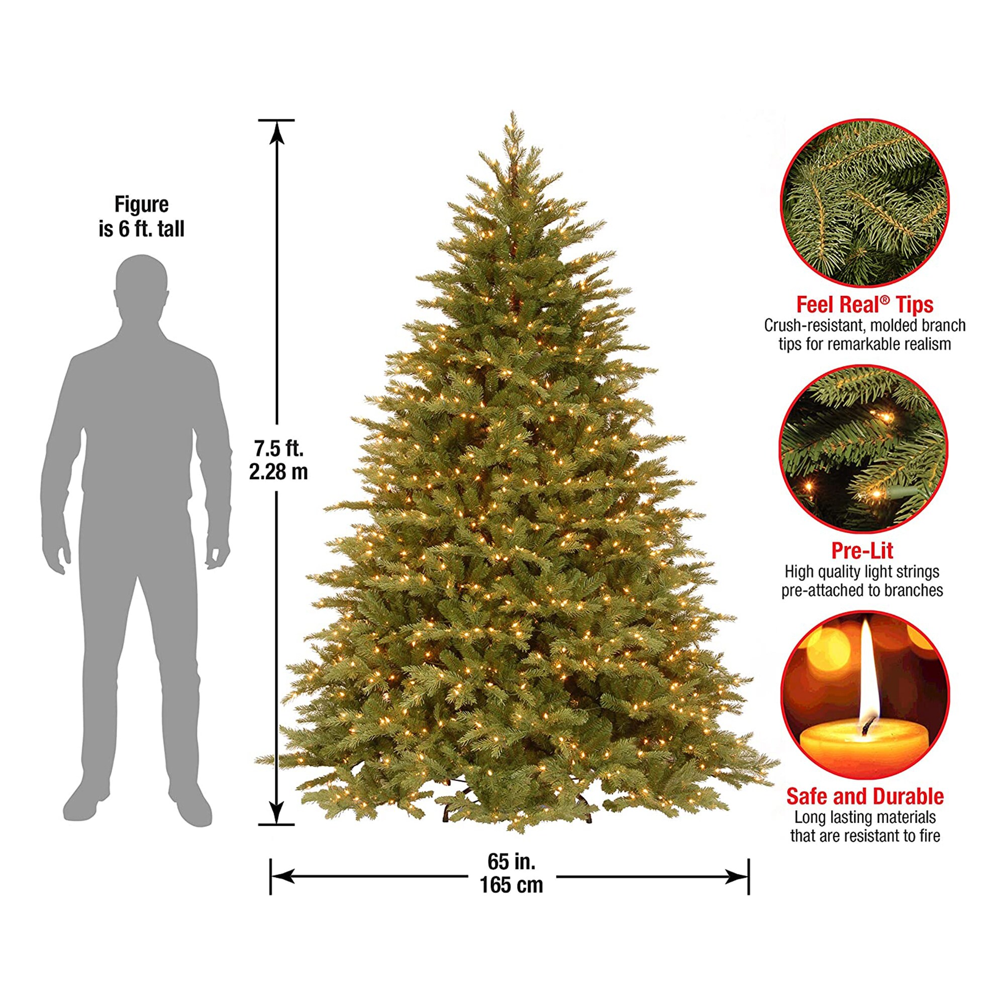 National Tree Company 7.5-ft Fraser Fir Pre-lit Artificial Christmas ...