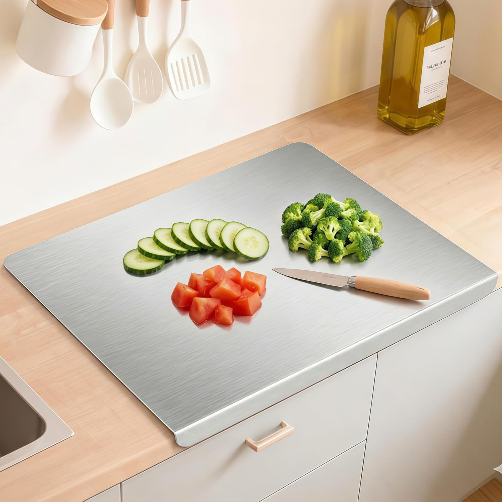 DHMHD  Stainless Steel Cutting Board with Lip Nineteen Point Seven by Fifteen Point Seven Inches Durable Metal Chopping Board for Kitchen Prep