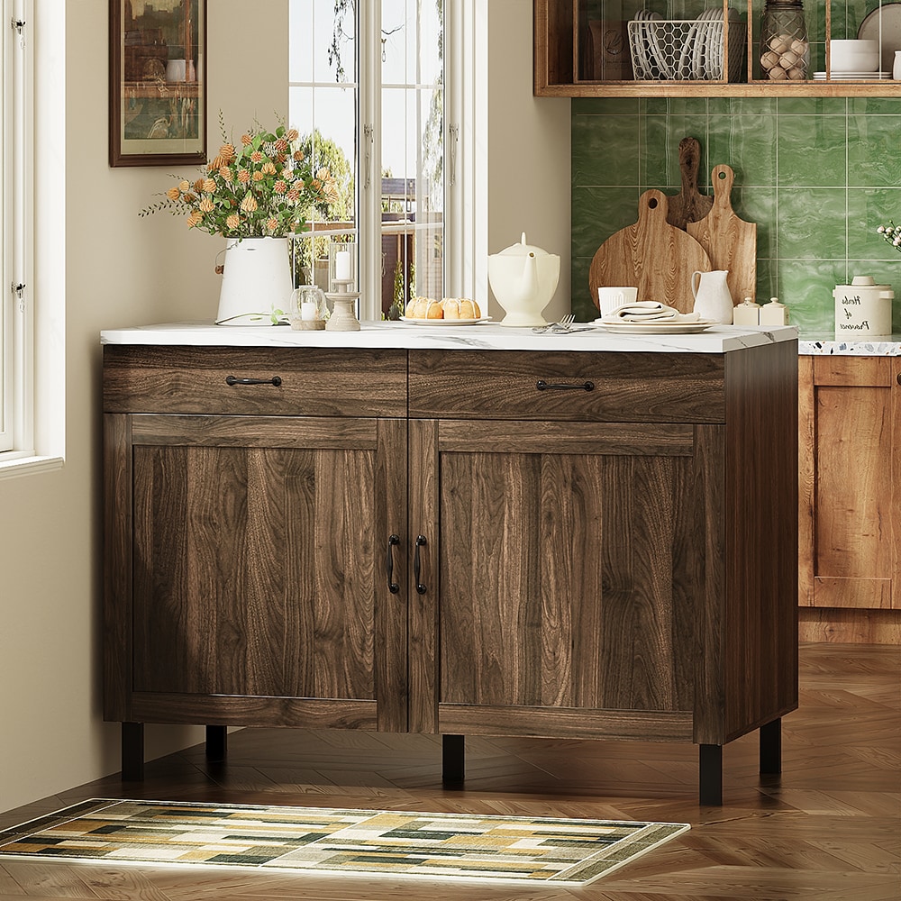Homsee V-KF200216-01 Modern Kitchen Island with Storage Two-Tone Wood Kitchen island with Drawers Cabinet Countertop Island for Small Kitchens