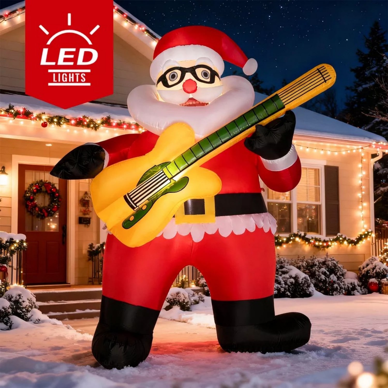 GIVIMO 8-ft Inflatable Snowman Outdoor Christmas Decoration with Built-in LED Lights Waterproof Polyester Air Blower Ground Stakes and Tie-Down Ropes
