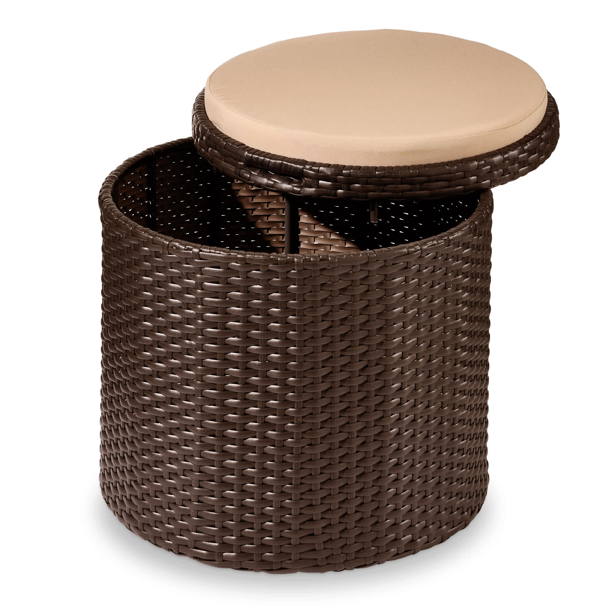 Best Choice Products SKY8796 Round Wicker Ottoman Multipurpose Furniture w/ Removable Cushion Steel Frame - Brown/Beige