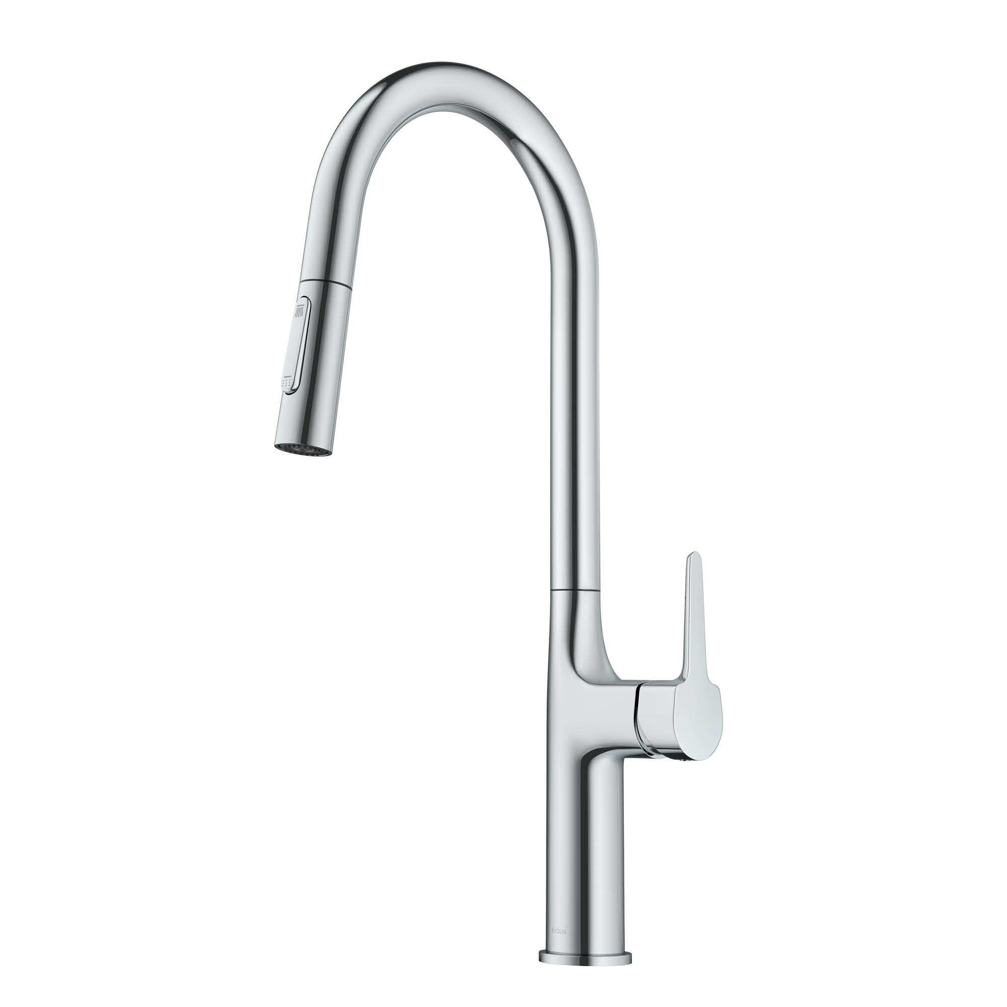 Kraus Oletto Chrome Single Handle Pull-down Kitchen Faucet With Sprayer ...