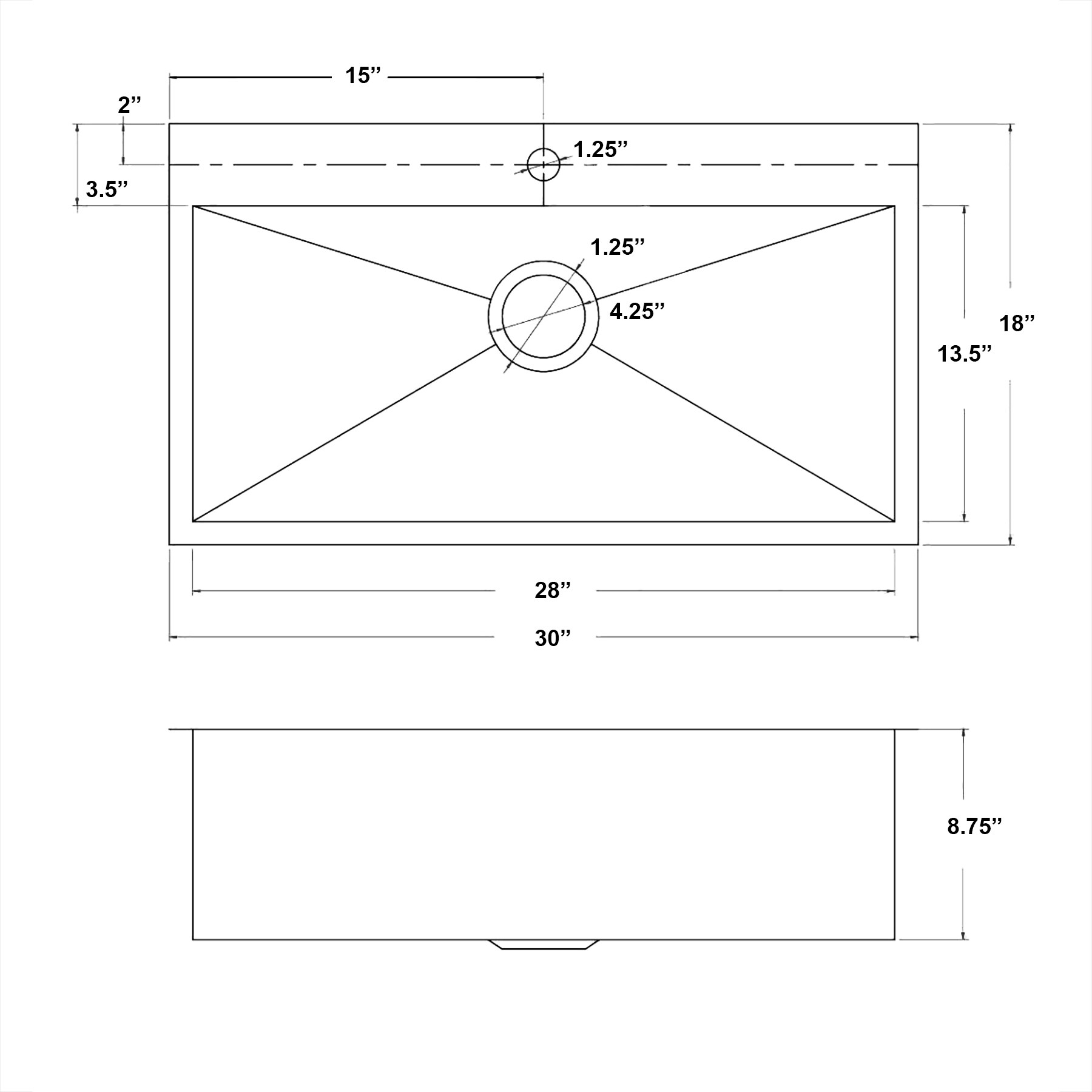 30" Brushed Stainless Steel Single Bowl Kitchen Sink with Chrome Faucet