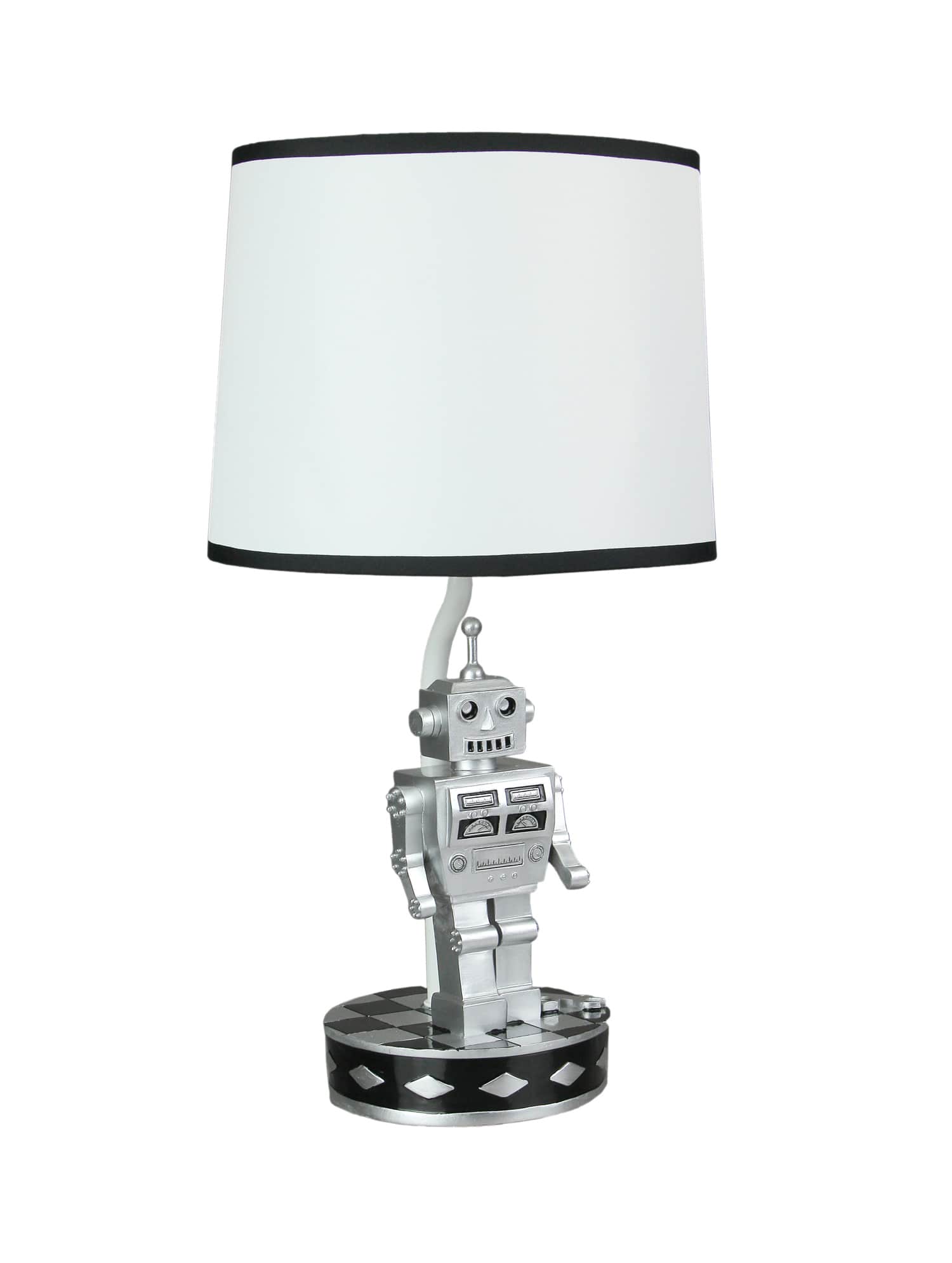 Zeckos ZKO-99129 Vintage Silver Finish Robot Table Lamp - Retro 1960's Sci-Fi Design with Square Head - Illuminating Nostalgia and Style in Your Home Decor - 16.5 Inches High