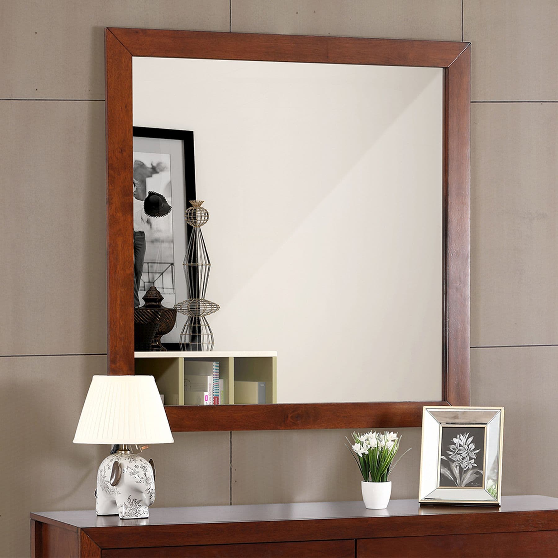 Blisstyle ZZZ1477UHTEUY PREMIUM 41-in x 41-in Polished Square Bathroom Vanity Mirror ( Brown )