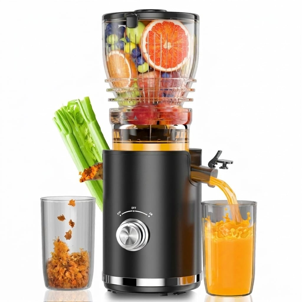 Anqtovp -  1 Piece Cold Press Juicer Machine 5.8 Inch Wide Feed Chute 300W Slow Masticating Juice...