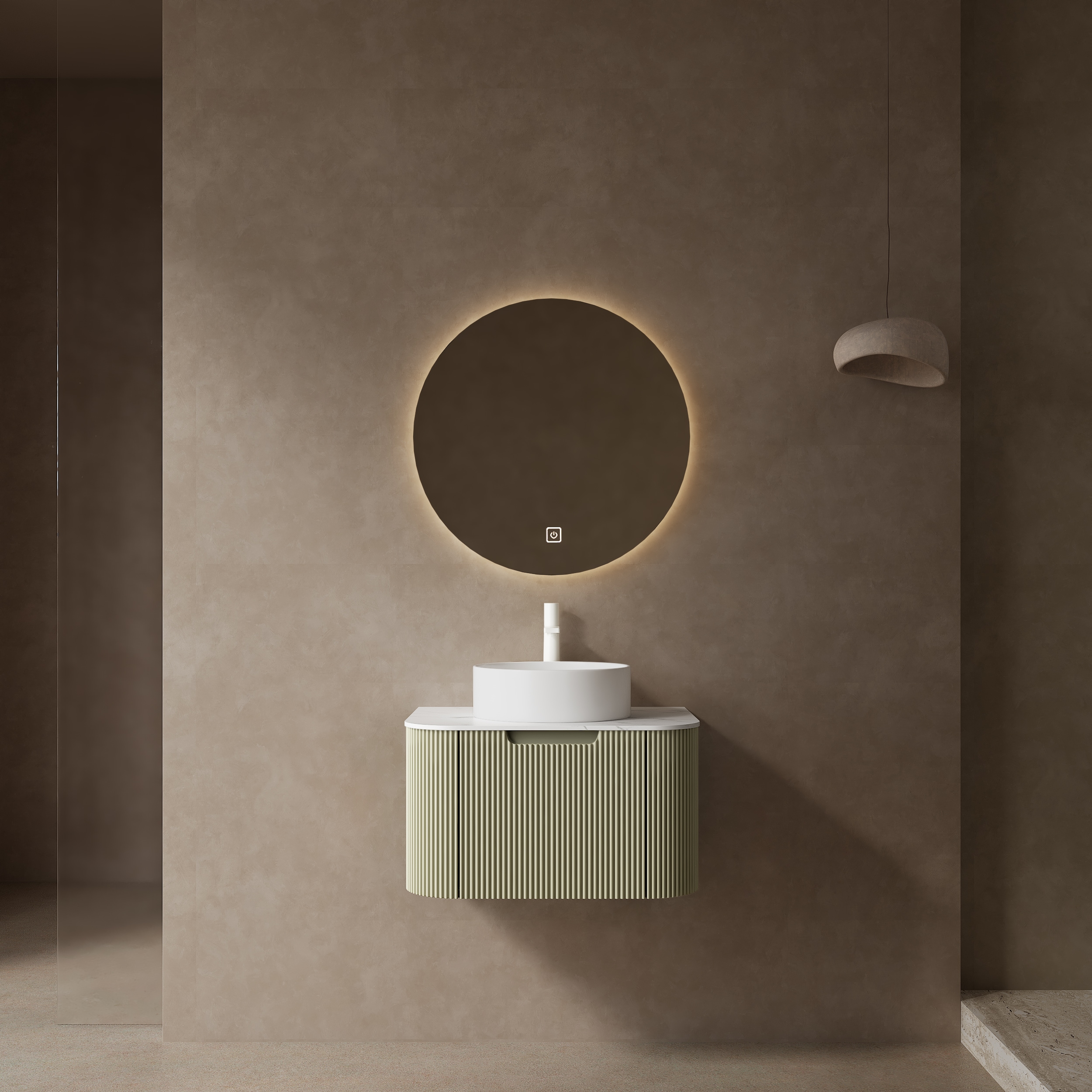 Afhocomp 24 in. Single Sink Wall-mount Light Green Bath Vanity with White Sintered Stone Top White Ceramic Sink Assembled