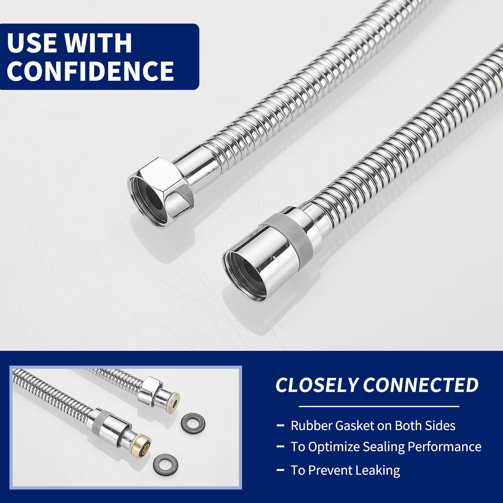 71-Inch Chrome Flexible Handheld Shower Hose with Brass Fittings