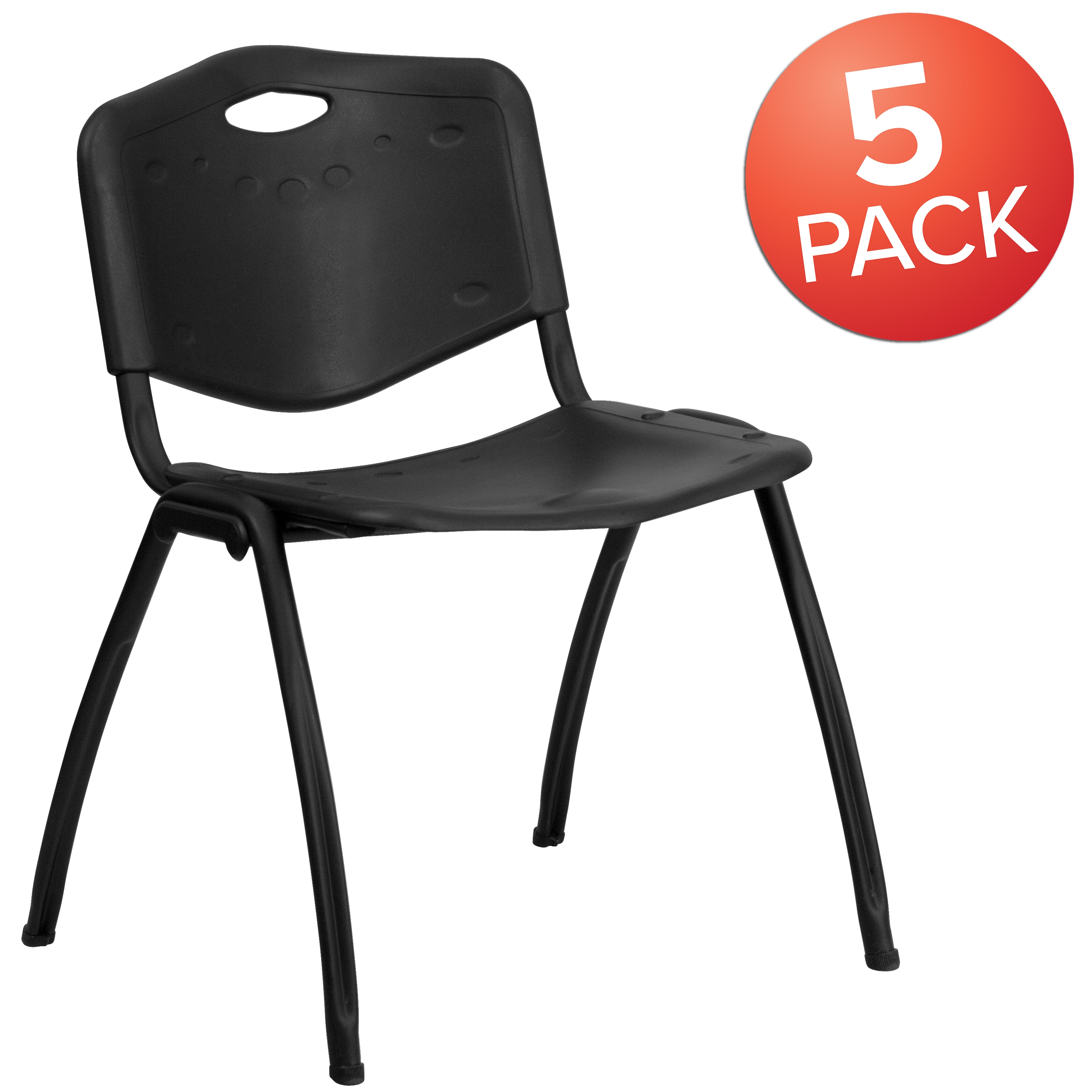Black Metal Armless Stacking Chair with Carrying Handle