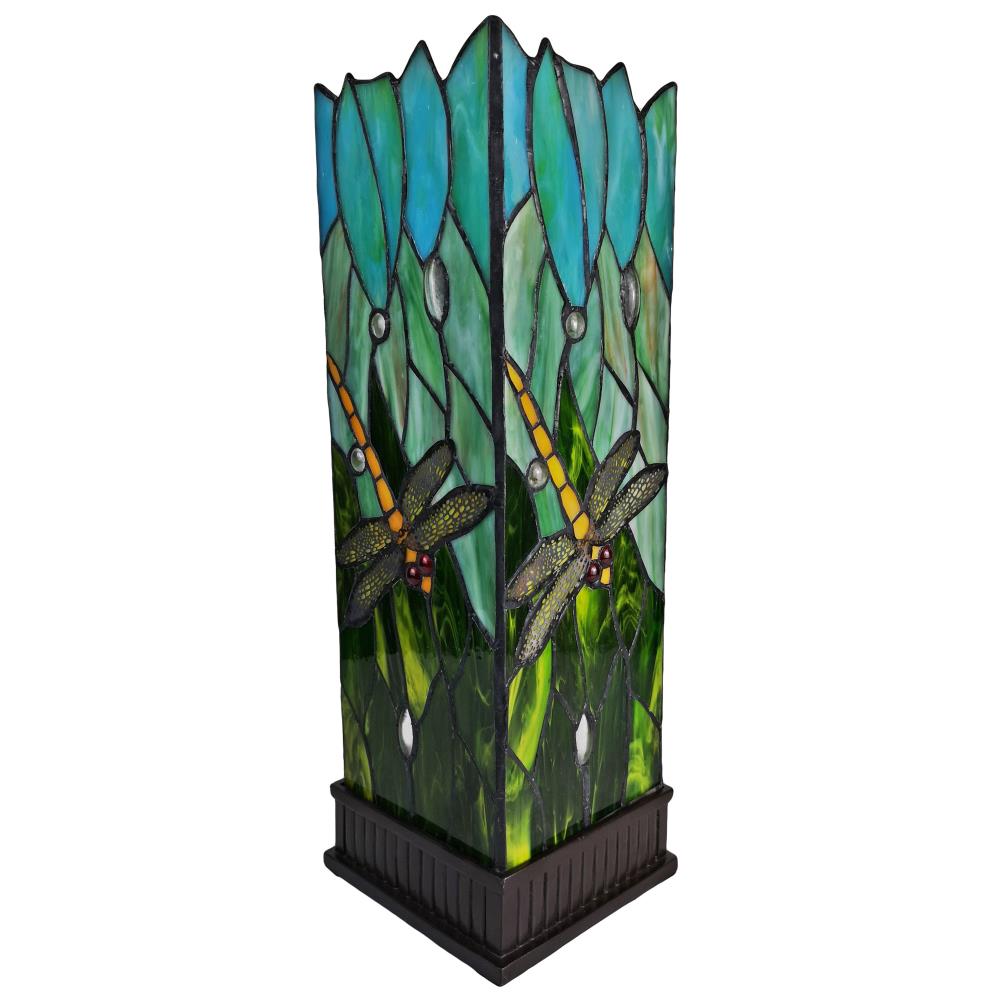 Tiffany Style Multicolored Stained Glass Dragonfly Nightstand Lamp
