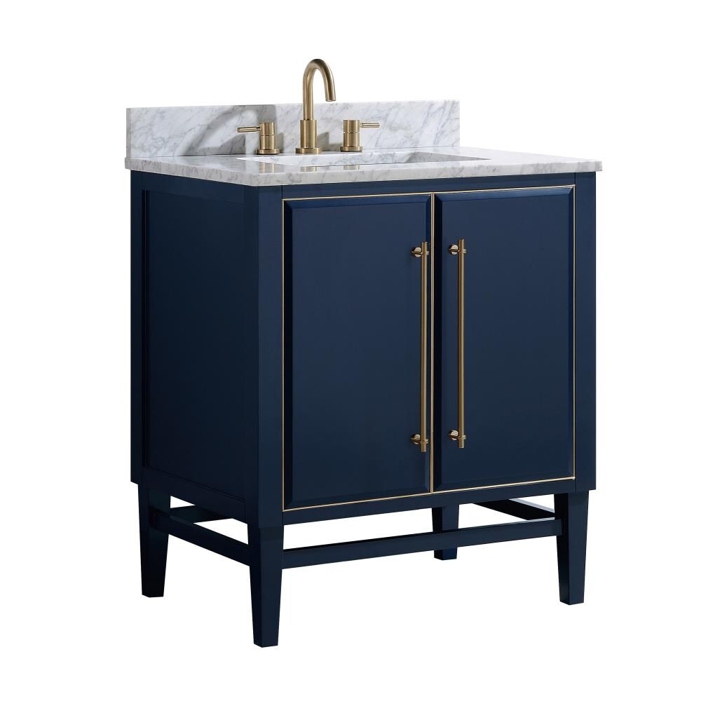 Mason 31" Navy Blue and Gold Solid Wood Vanity with Marble Top
