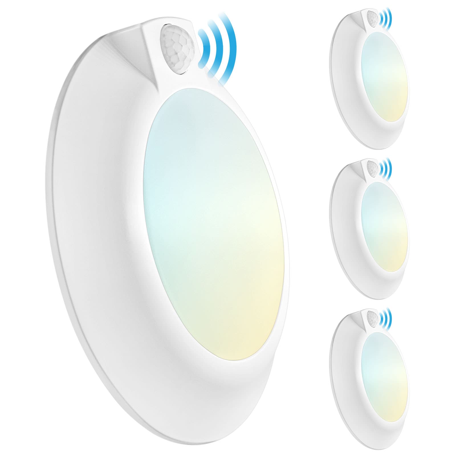 Luxrite Flush Mount 1.44-in White Outdoor 1 -Light LED Tunable White Motion Sensor Flush Mount Light with Plastic Shade 4 -Pack