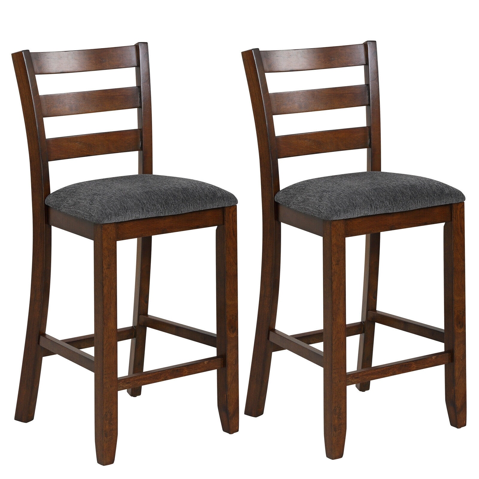 Slickblue D-CO-10676WH Set of 2 Grey and Brown Counter Height Chairs 25.5 Inch H Linen Fabric Seat Foam Cushion Rubber Wood Frame for Kitchen Dining Bar Cafe