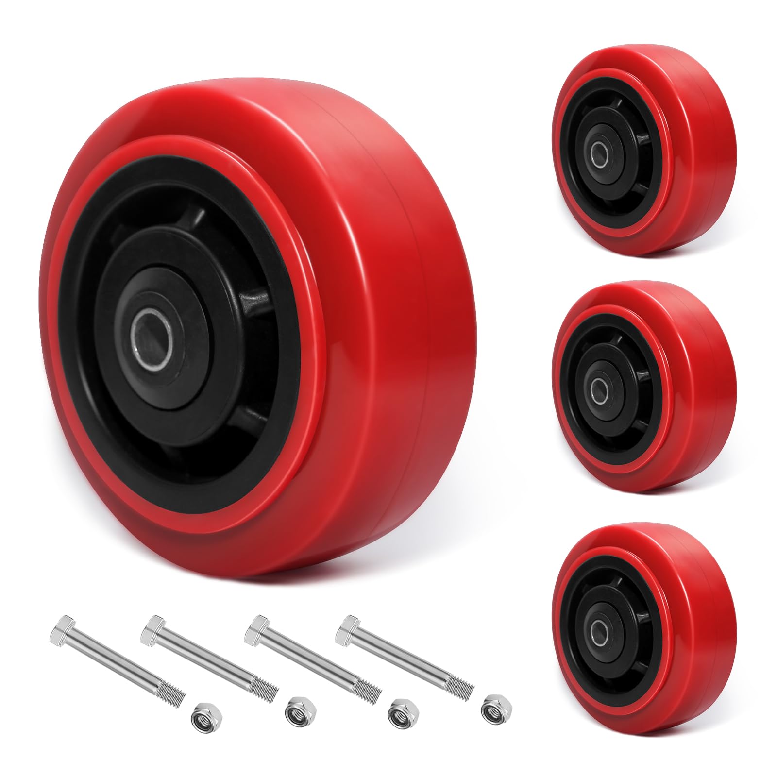 CYIKE  5 Inch Polyurethane Caster Wheels Polyurethane on Polyolefin Wheel with Double Roller Bearing Casters Set of 4 Heavy Duty with 4000 lbs