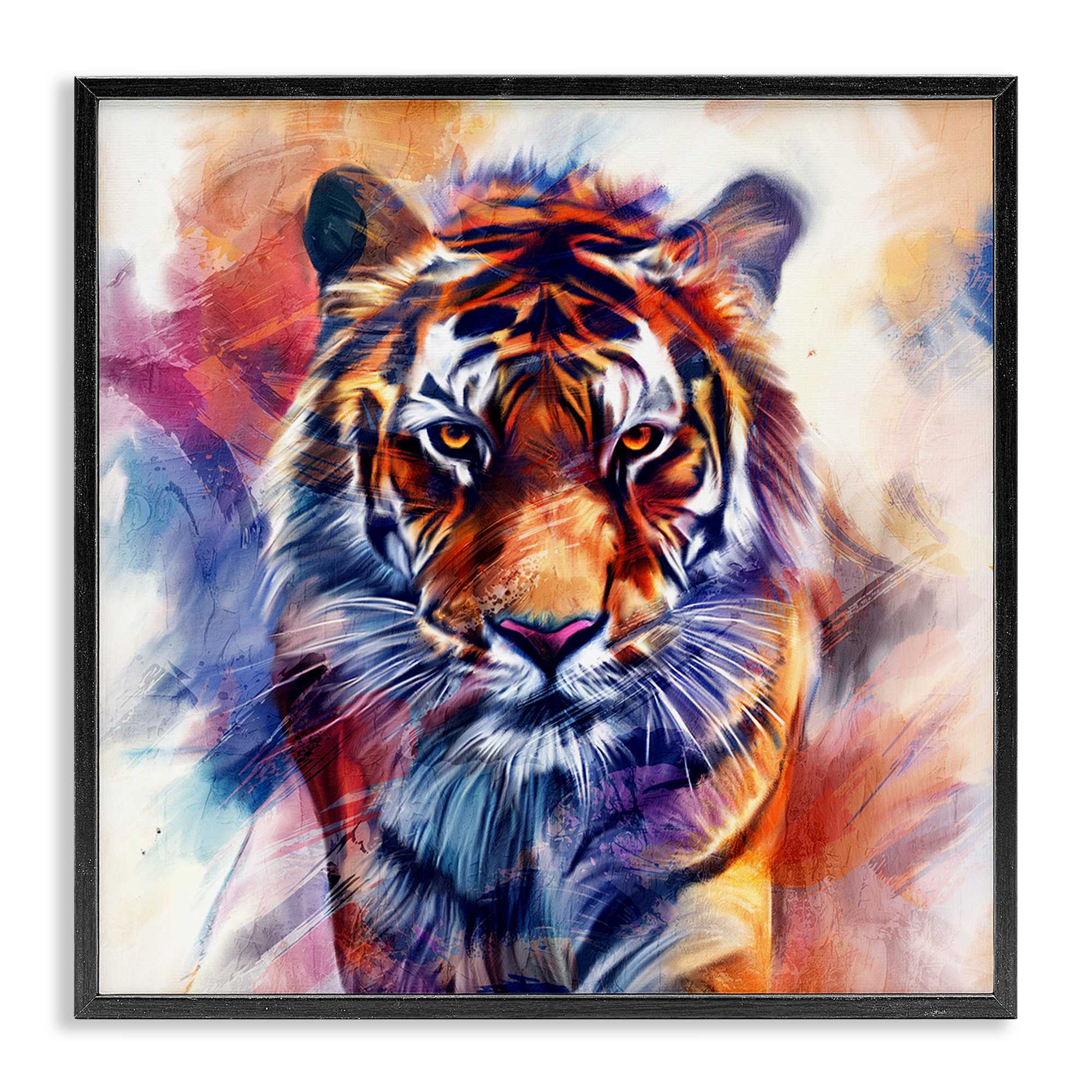 Stupell Industries BS-084-FR-17X17 Fierce Vibrant Tiger Black Framed Giclee Art By Kim Allen 17 x 17