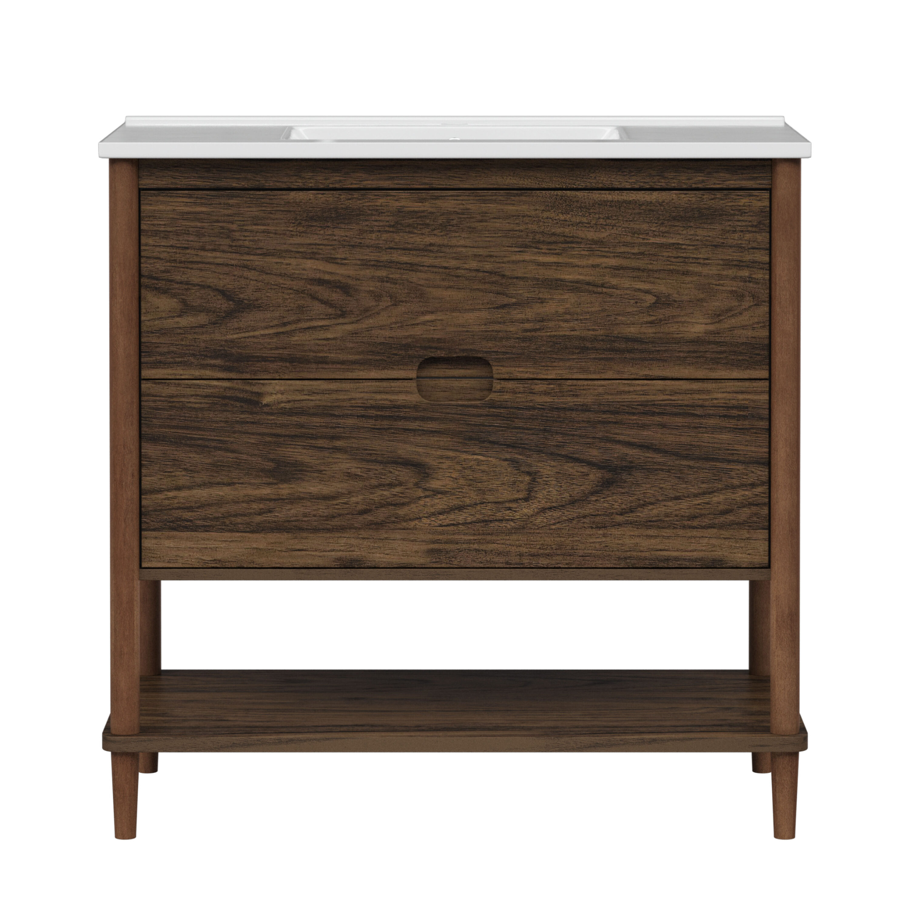 Teamson Home ELG-919WA 36.02-in Walnut Single sink Bathroom Vanity with White Ceramic Top