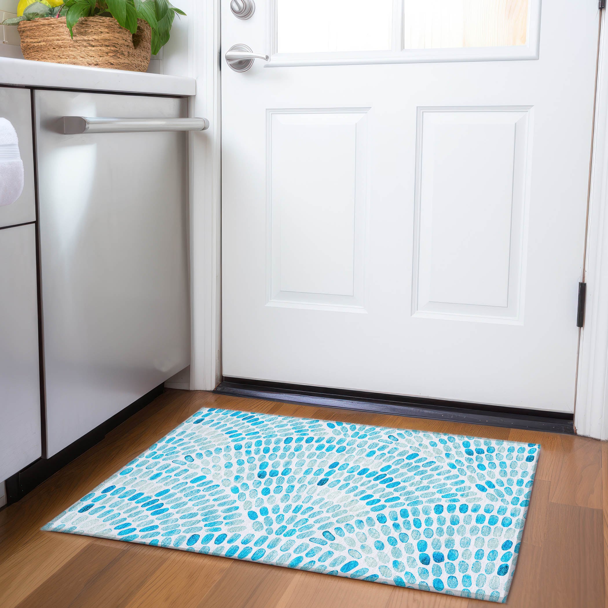Addison Rugs AMF186AQ20X30 Mayfield AMF186AQ 2 x 3 (ft) Loomed Polyester Aqua Rectangular Indoor Geometric Machine washable Area rug