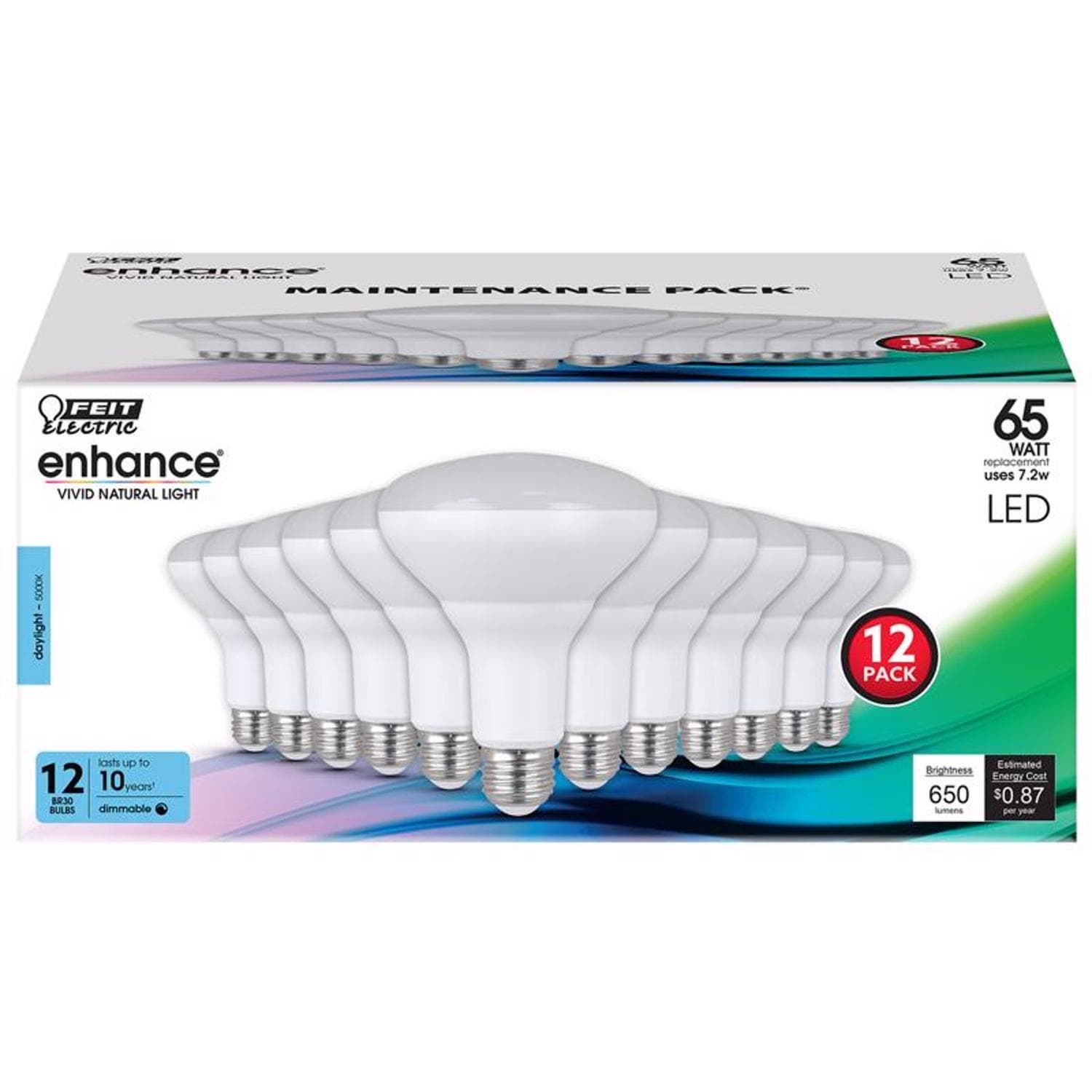 Feit Electric EJD3929429 Enhance BR30 E26 Medium LED Bulb Daylight 65 Watt Equivalence 12 pk