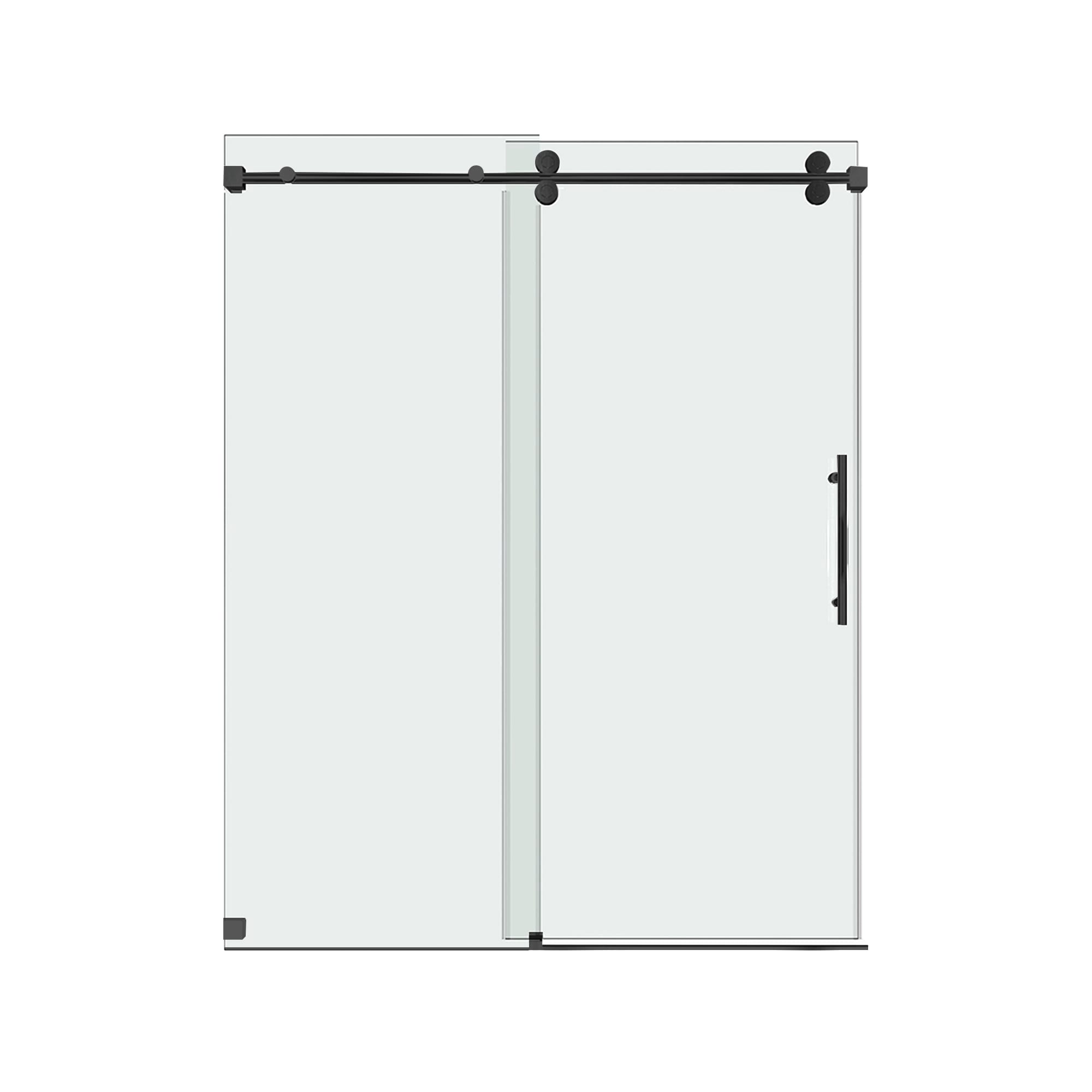 WELLFOR CV-SS04-6066BL Trackless Sliding Shower Door Matte Black 24-1/4-in to 26-in W x 66-Inches H Frameless Standard Sliding Bathtub door 3/8-in Thick Tempered Glass