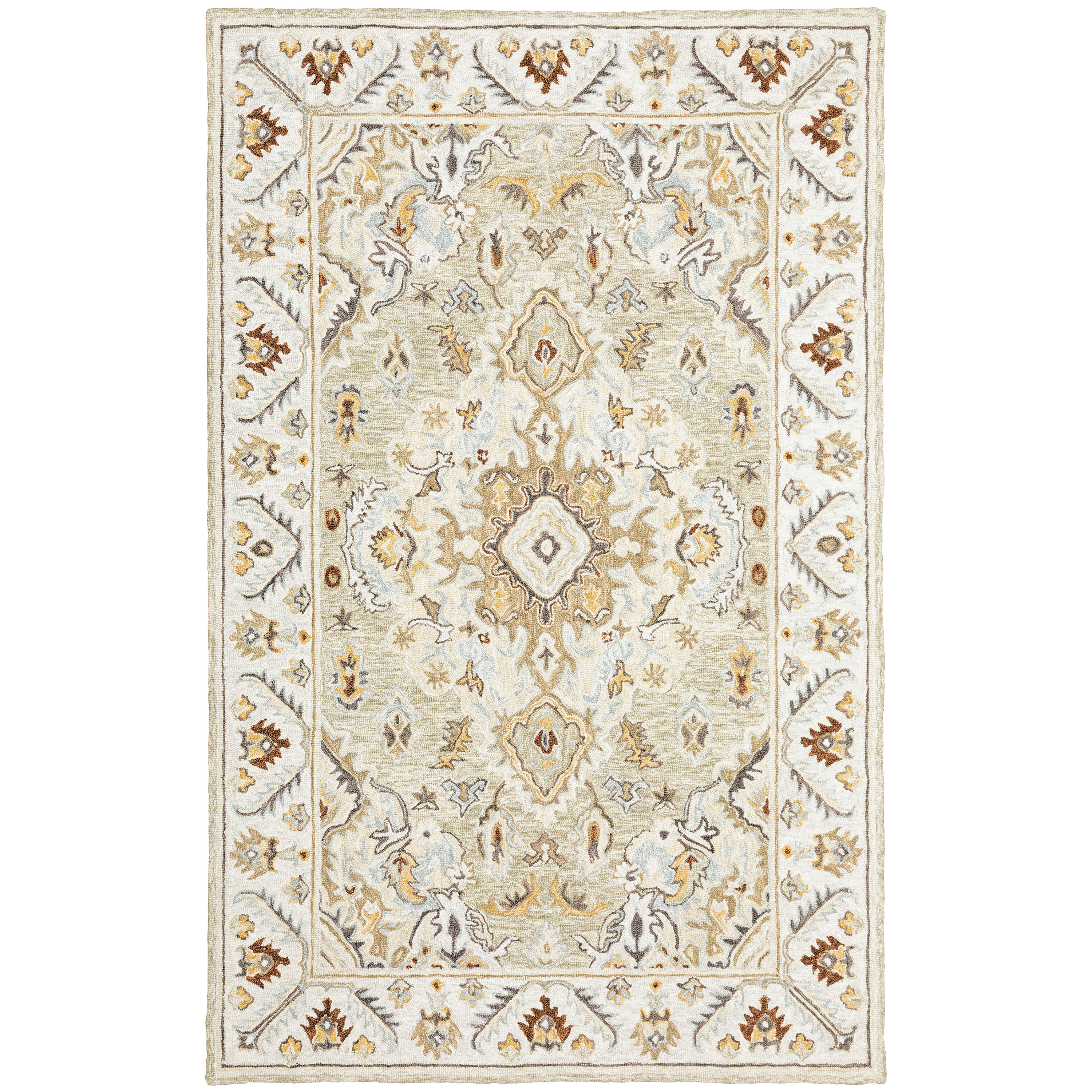 Handmade Brown and White Wool Medallion Rug, 5' x 8'
